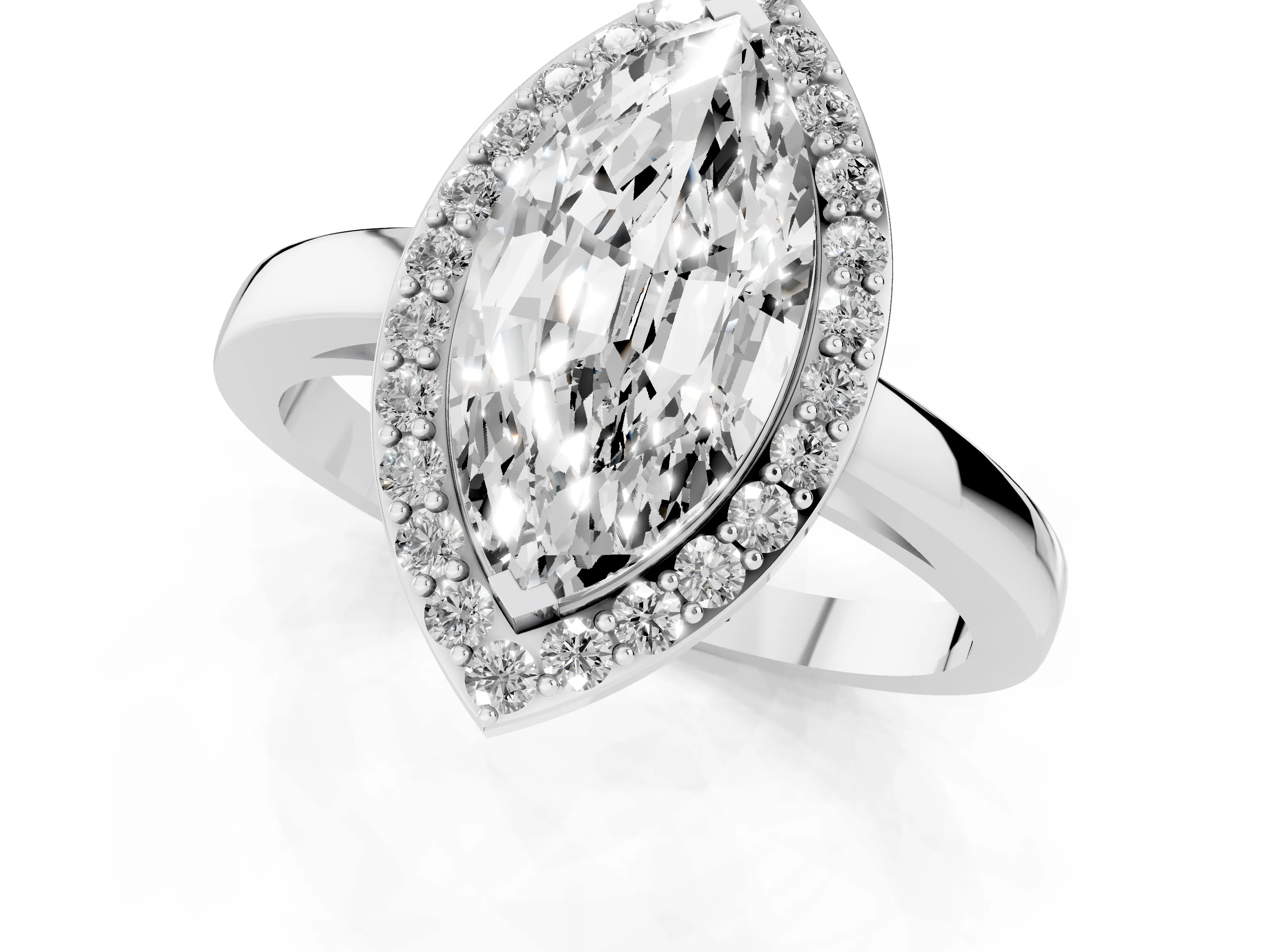 Marquise Cut Diamond Halo Ring Set in Platinum with Solitaire Band and Prong Setting