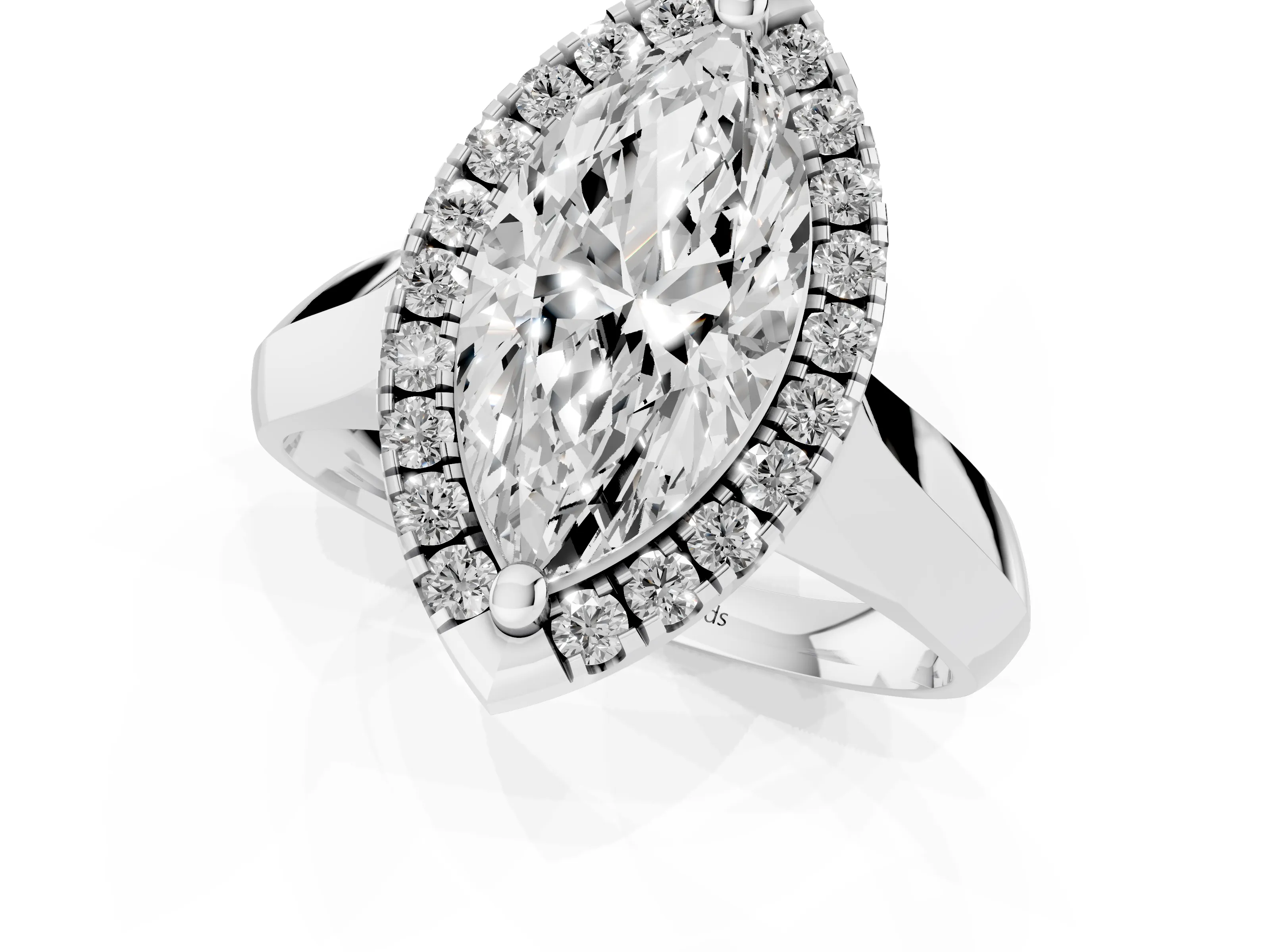 Marquise Cut Diamond Halo Solitaire Engagement Ring Set in Silver with Square Band and Prong Setting