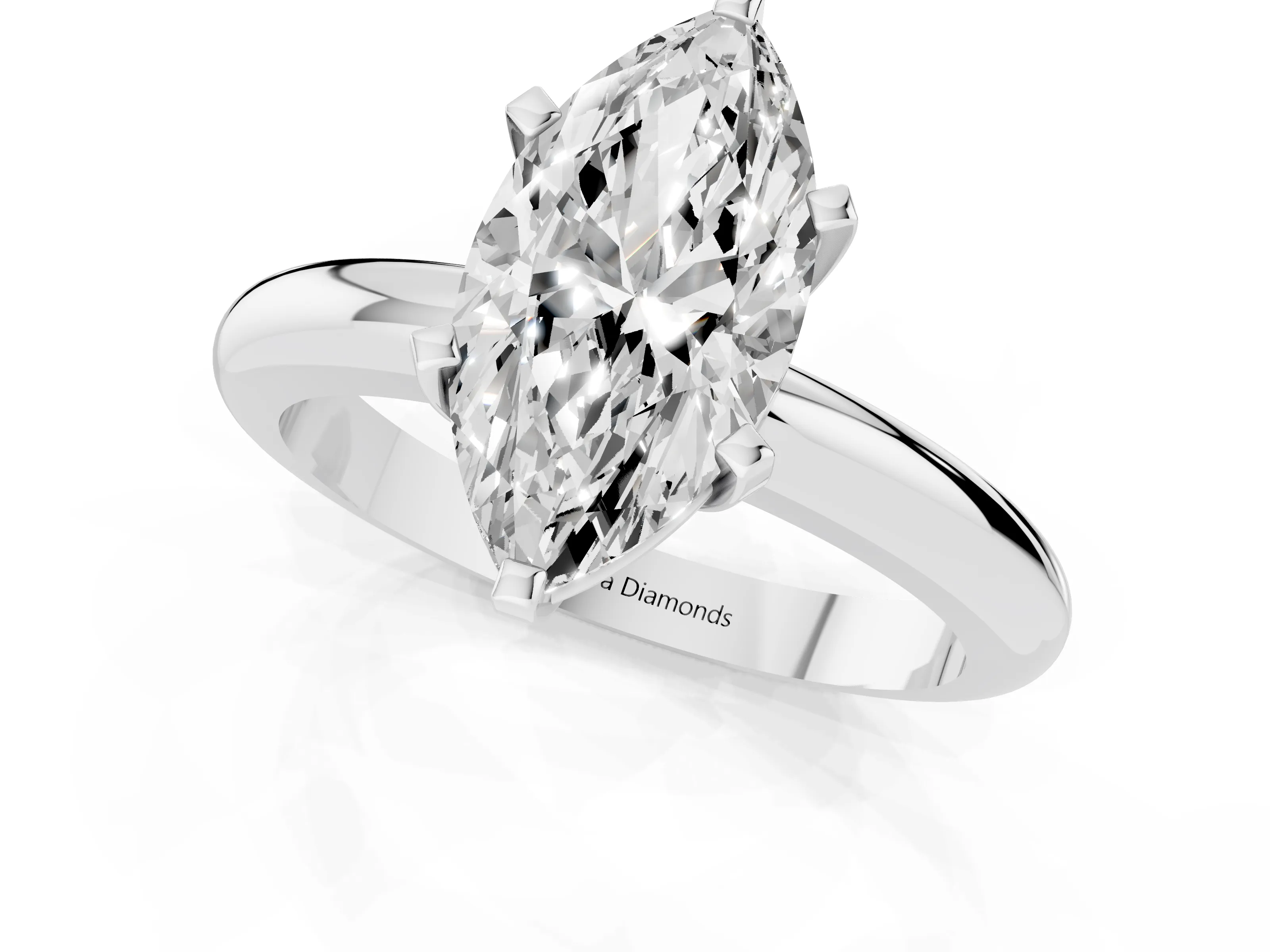 Marquise Cut Diamond Solitaire Engagement Ring Set in White gold with Round Band and Prong Setting