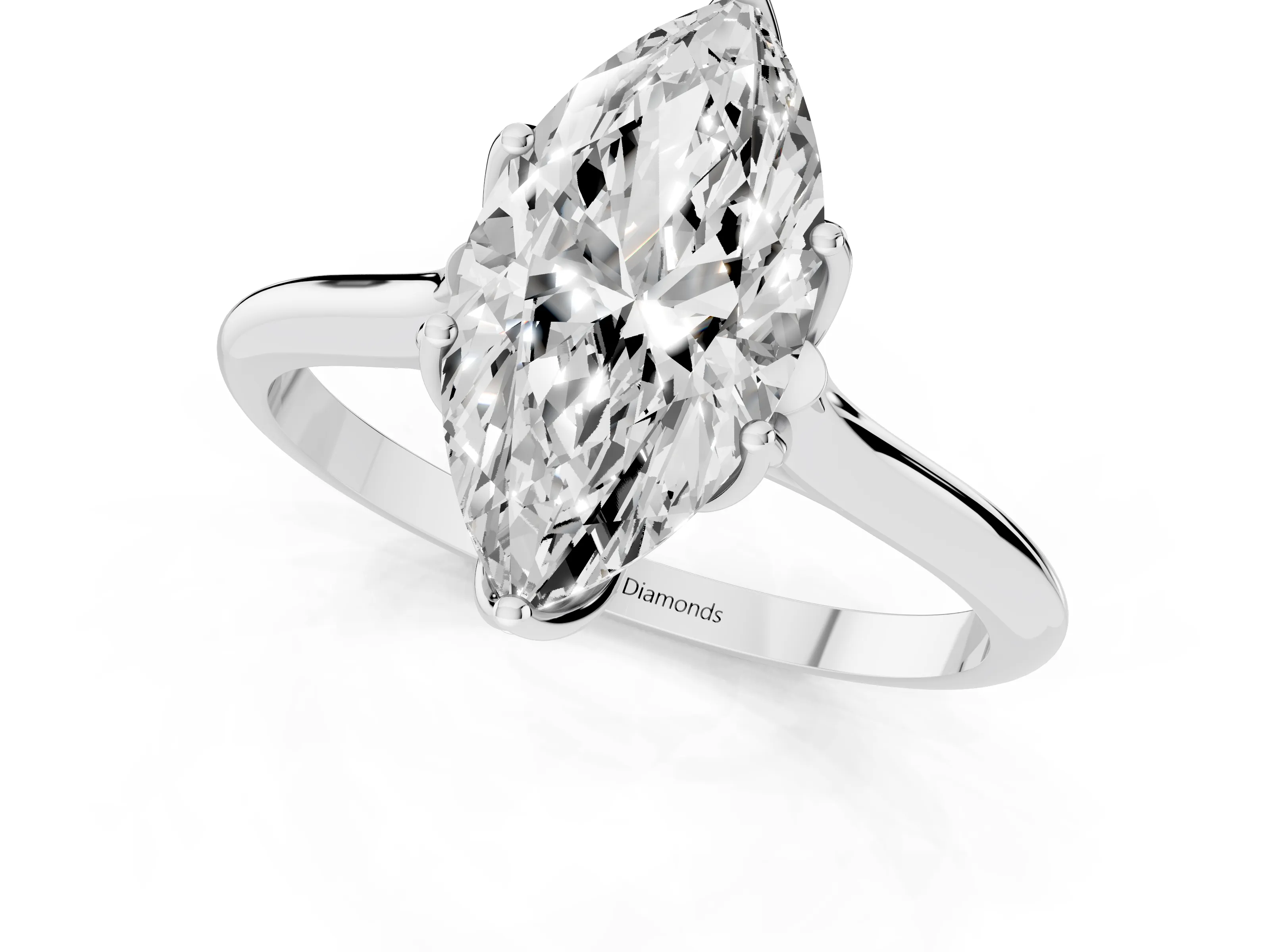 Marquise Cut Diamond Solitaire Cathedral Ring Set in Platinum with Prong Setting