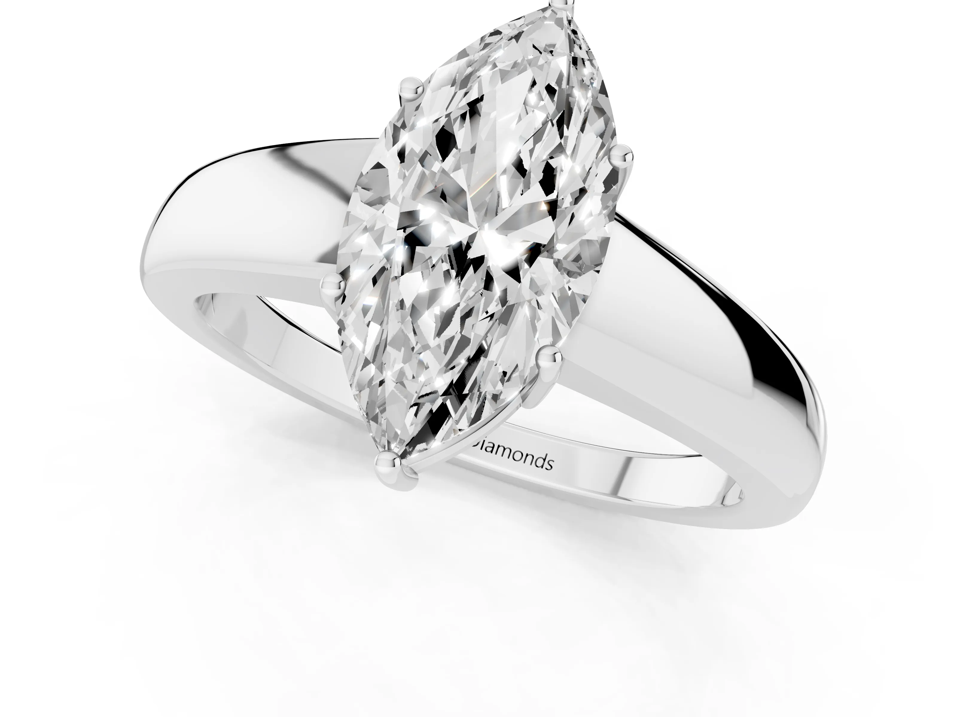 Marquise Cut Diamond Solitaire Ring Set in Silver with Tapered Band and Prong Setting