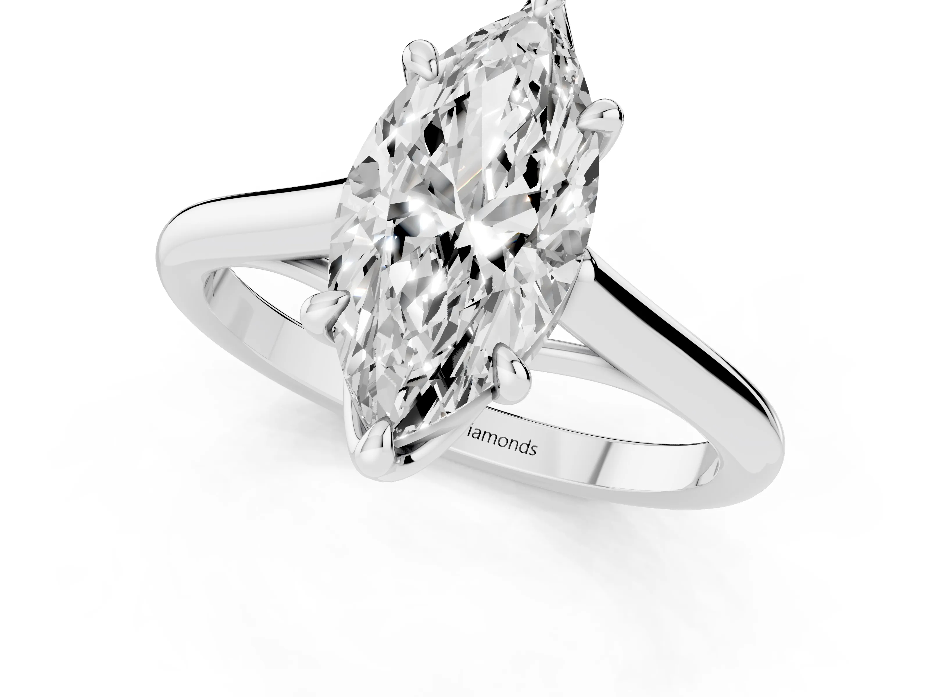 Marquise Cut Diamond Solitaire Engagement Ring Set in Silver with Prong Setting and Plain Classic Band