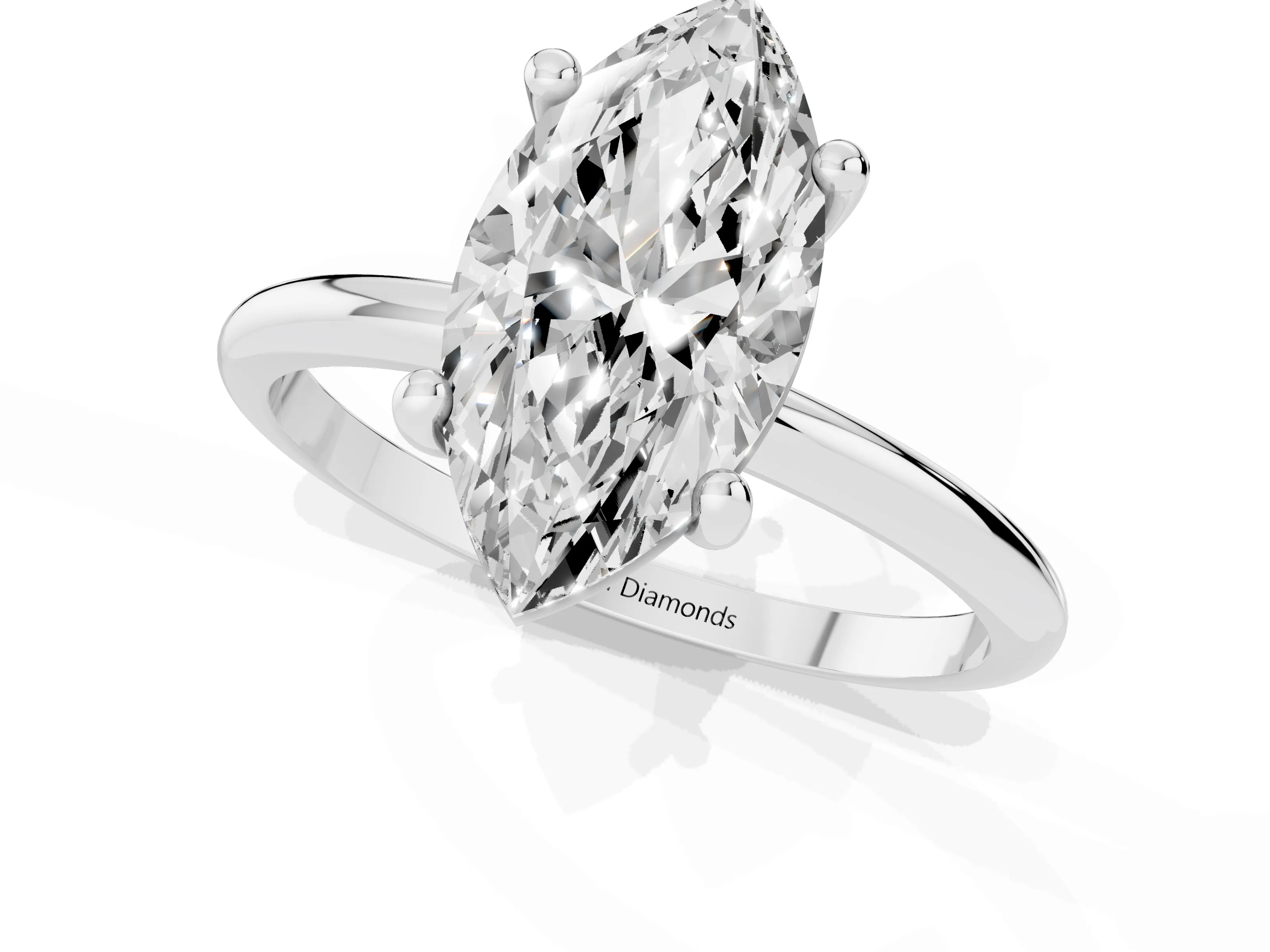 Marquise Cut Diamond Solitaire Ring Set in Silver with Secure Prong Setting on a Classic Band