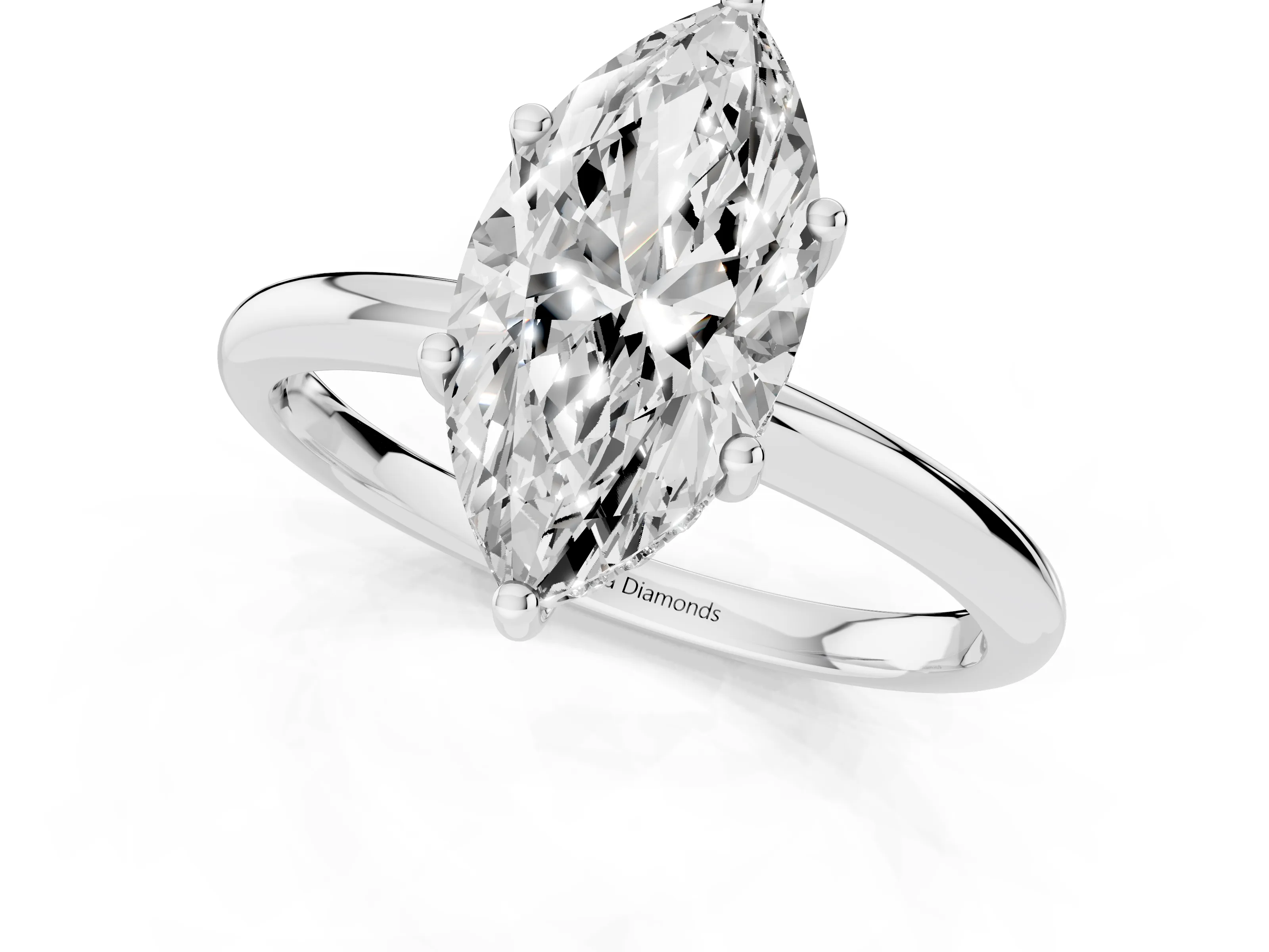 Marquise Cut Diamond Solitaire Engagement Ring Set in White gold with Prong Setting and Polished Band – second view