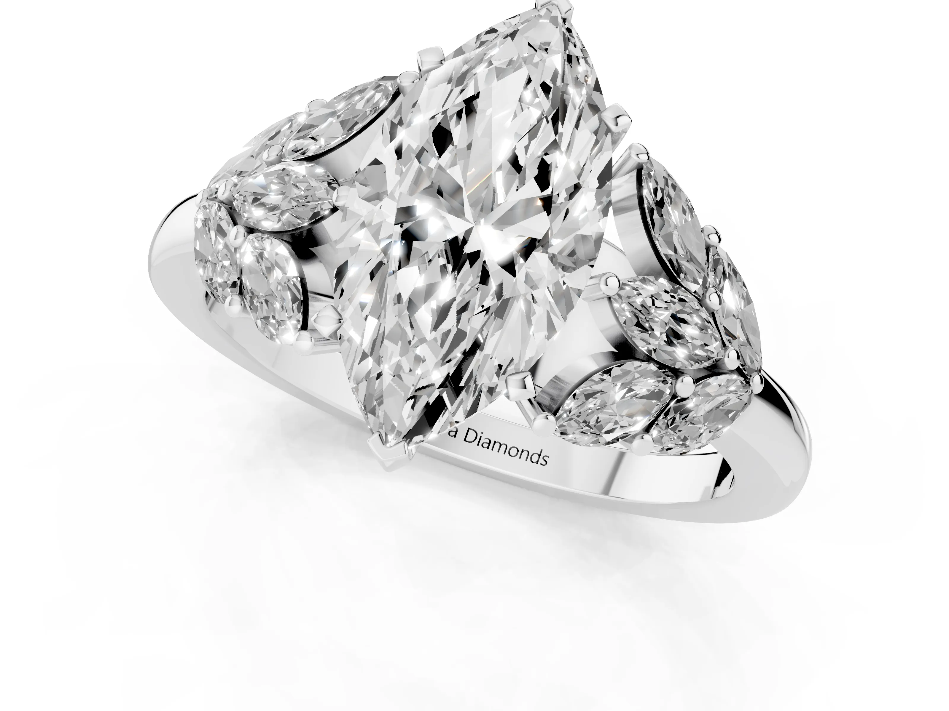 Marquise Cut Diamond Cluster Leaf Design Ring Set in Platinum with Prong Setting