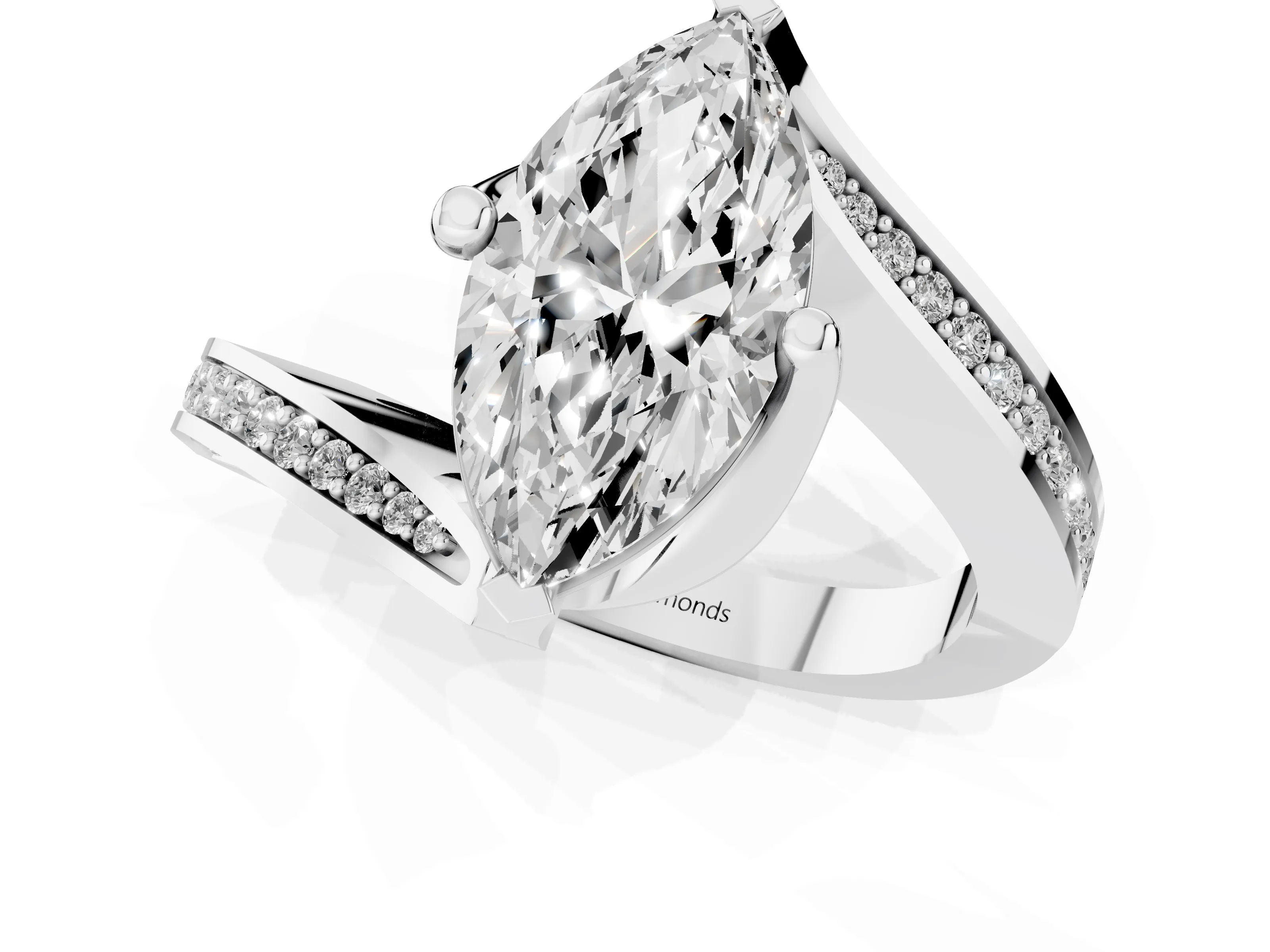 Marquise Cut Diamond Solitaire Ring Set in Platinum with Intertwined Pavé Twist Band