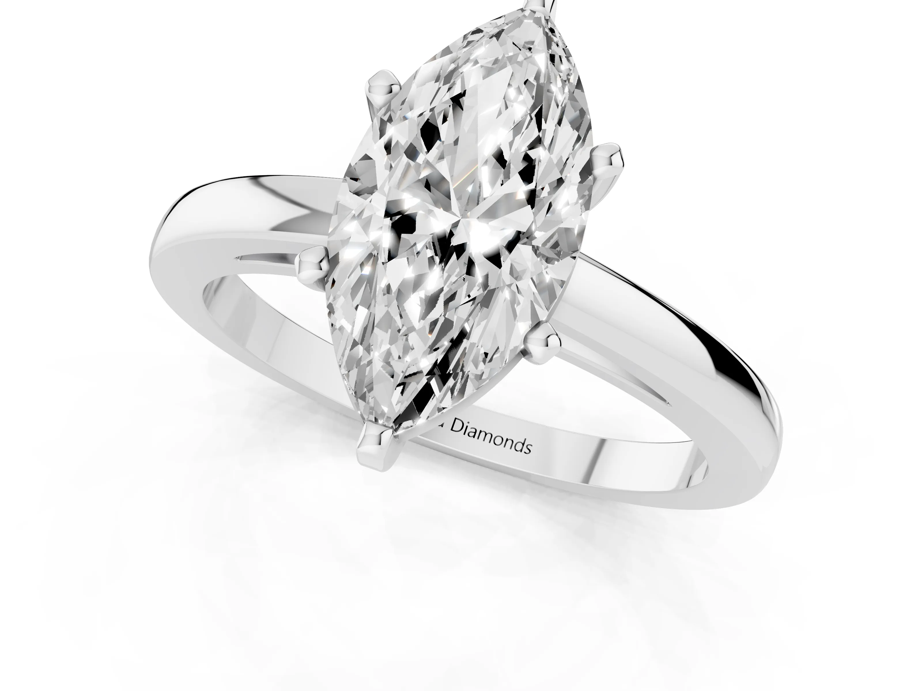 Marquise Cut Diamond Solitaire Engagement Ring Set in Platinum with Prong Setting on a Classic Band