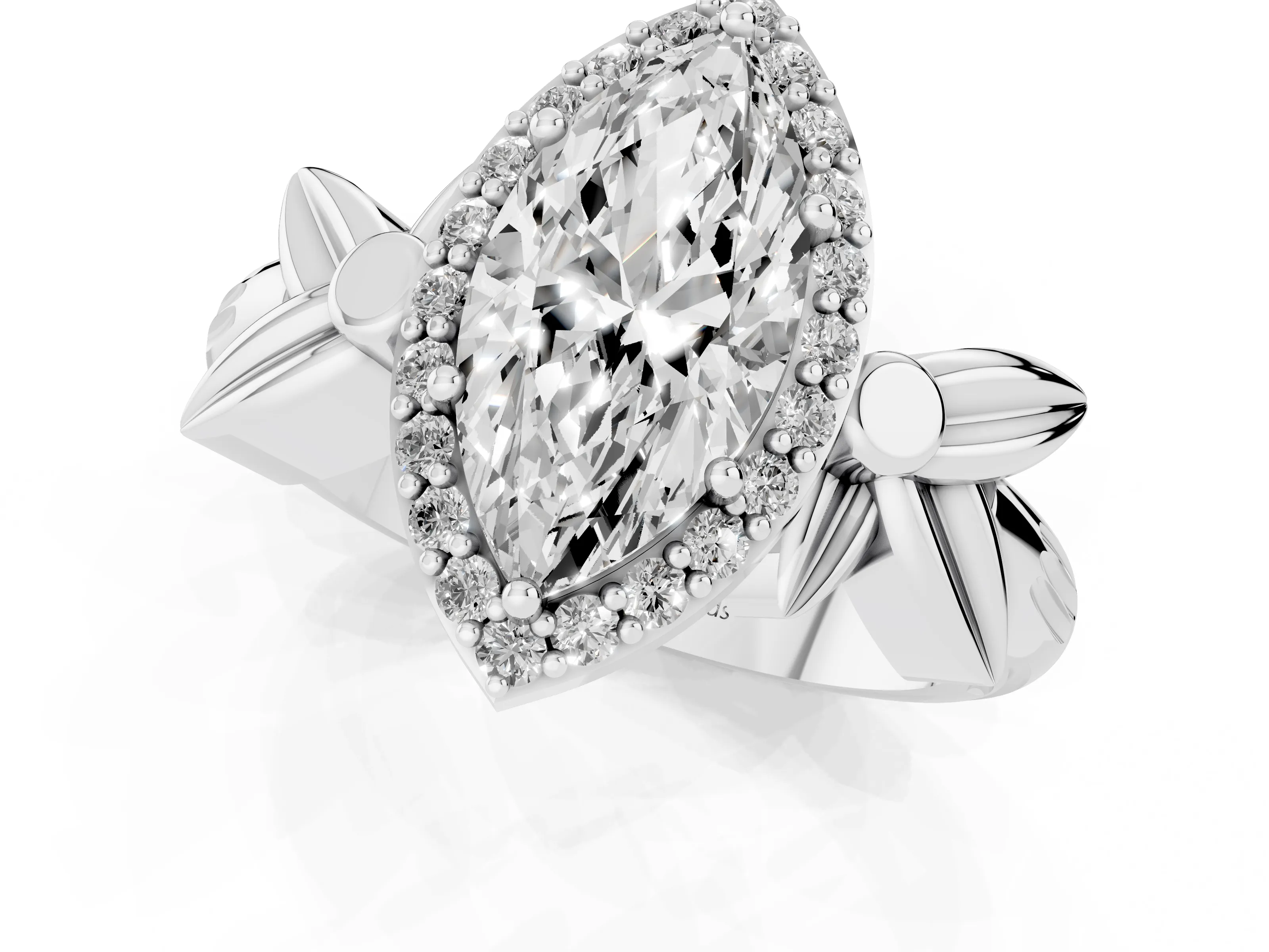 Marquise Cut Diamond Halo Floral Band Ring Set in Silver with Prong Setting