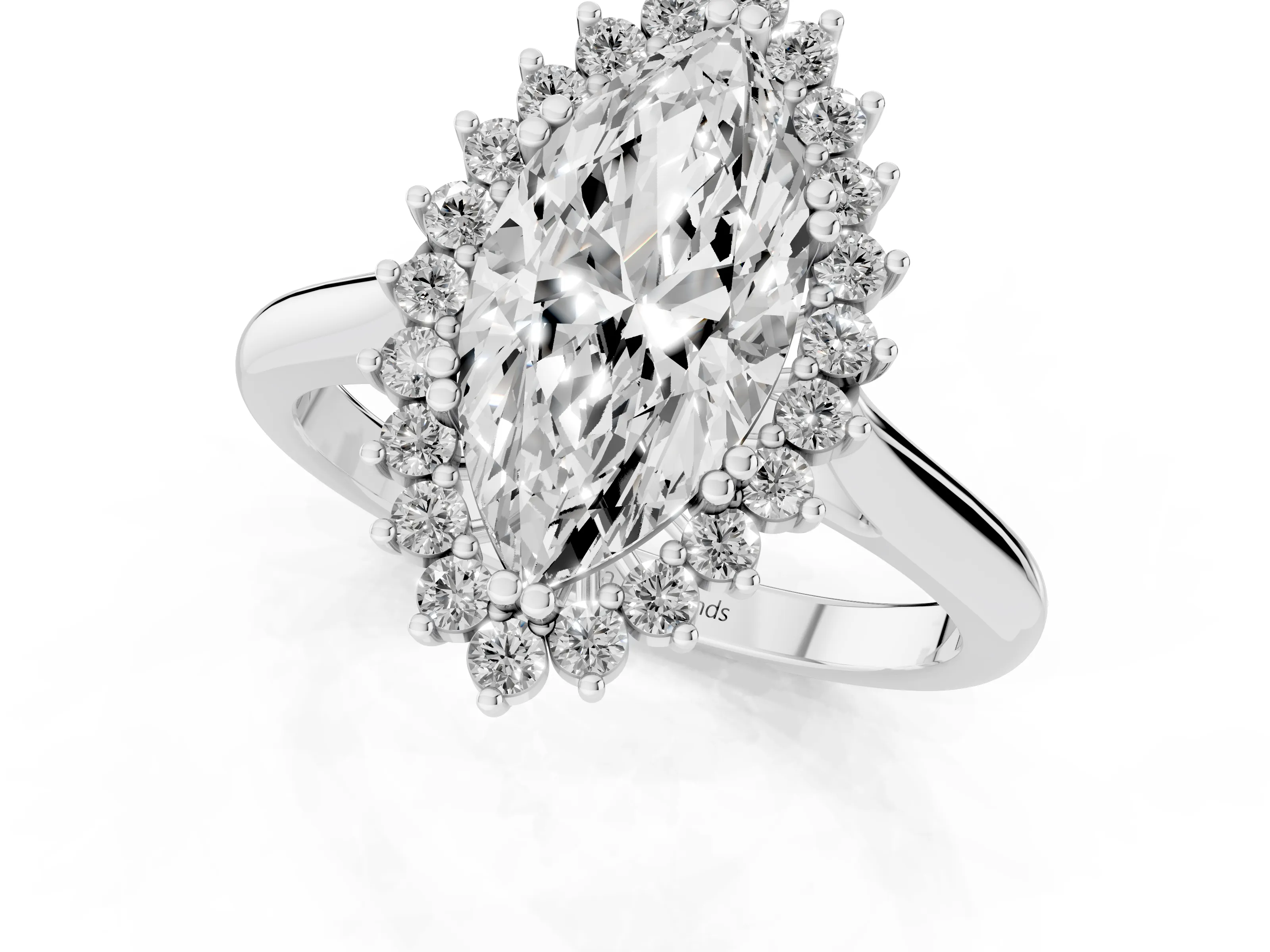Marquise Cut Diamond Halo Ring Set in Silver with Plain Solitaire Band and Prong Setting