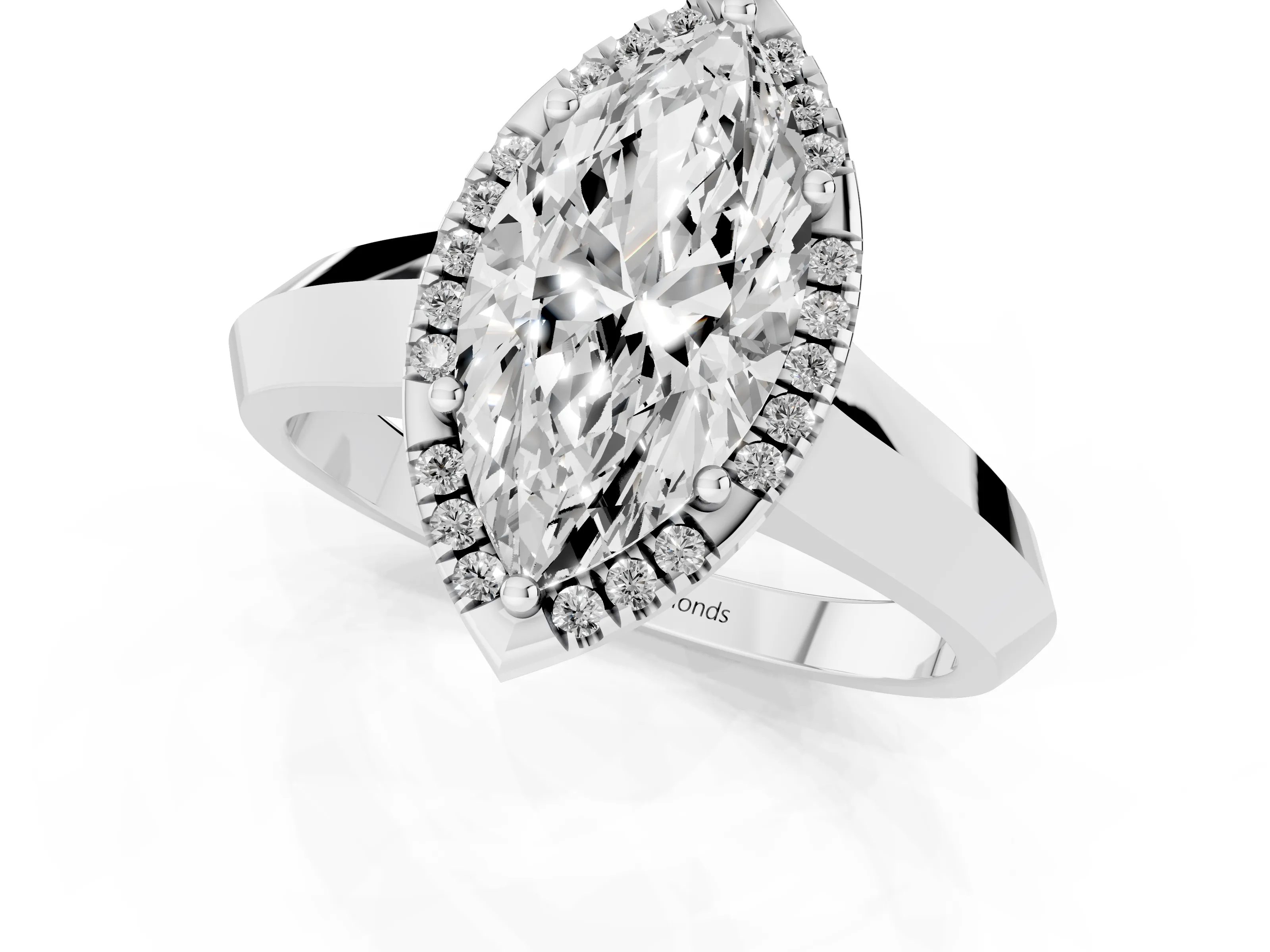 Marquise Cut Diamond Halo Ring Set in Platinum with Cathedral Band and Prong Setting