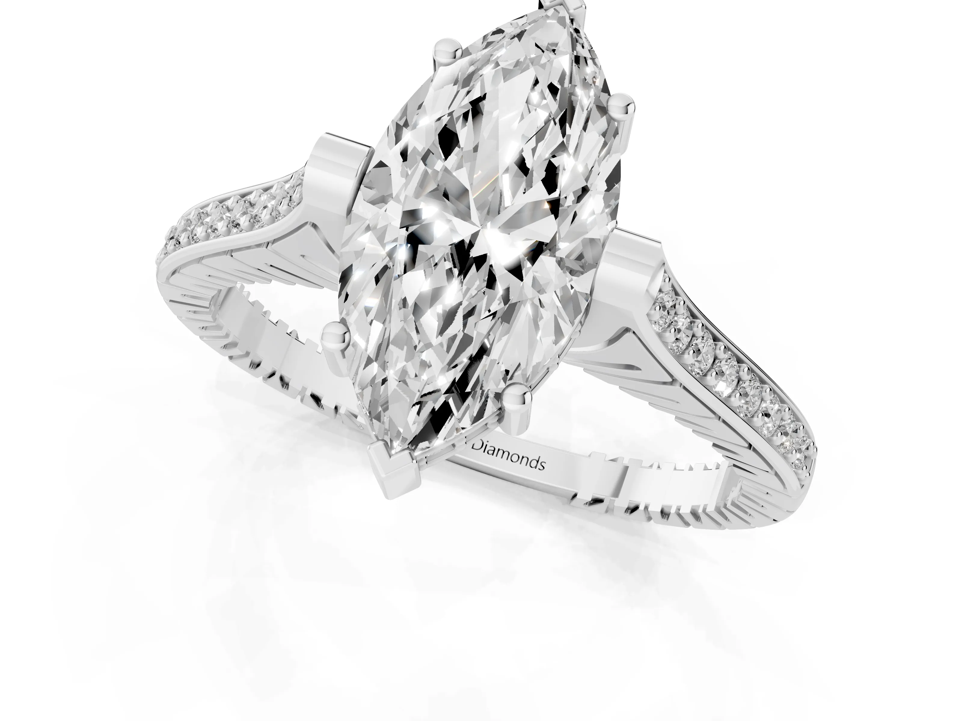 Marquise Cut Diamond Solitaire Ring Set in Platinum with Channel Set Band and Bezel Prong Setting
