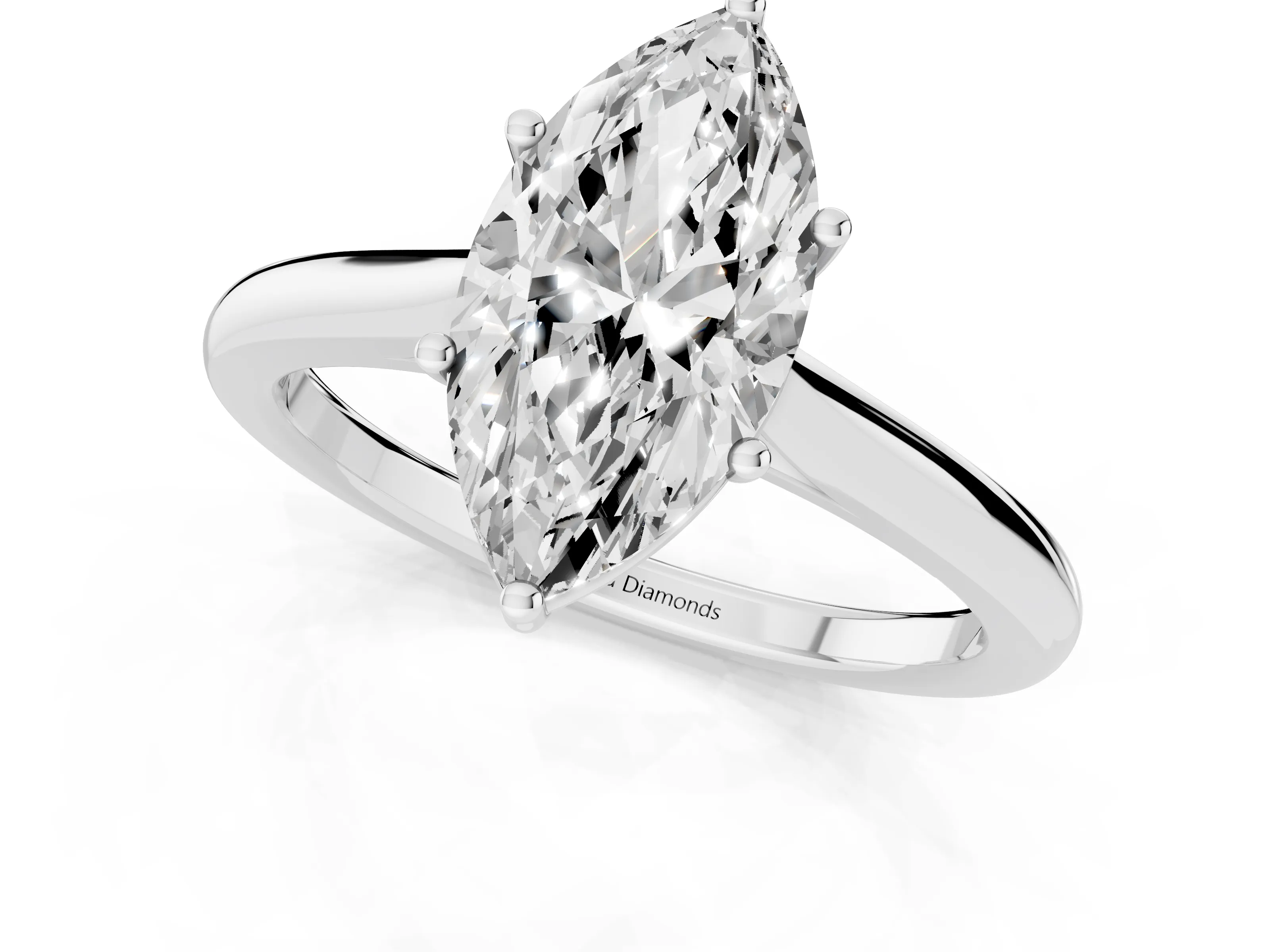 Marquise Cut Diamond Solitaire Ring Set in Silver with Cathedral Band and Prong Setting