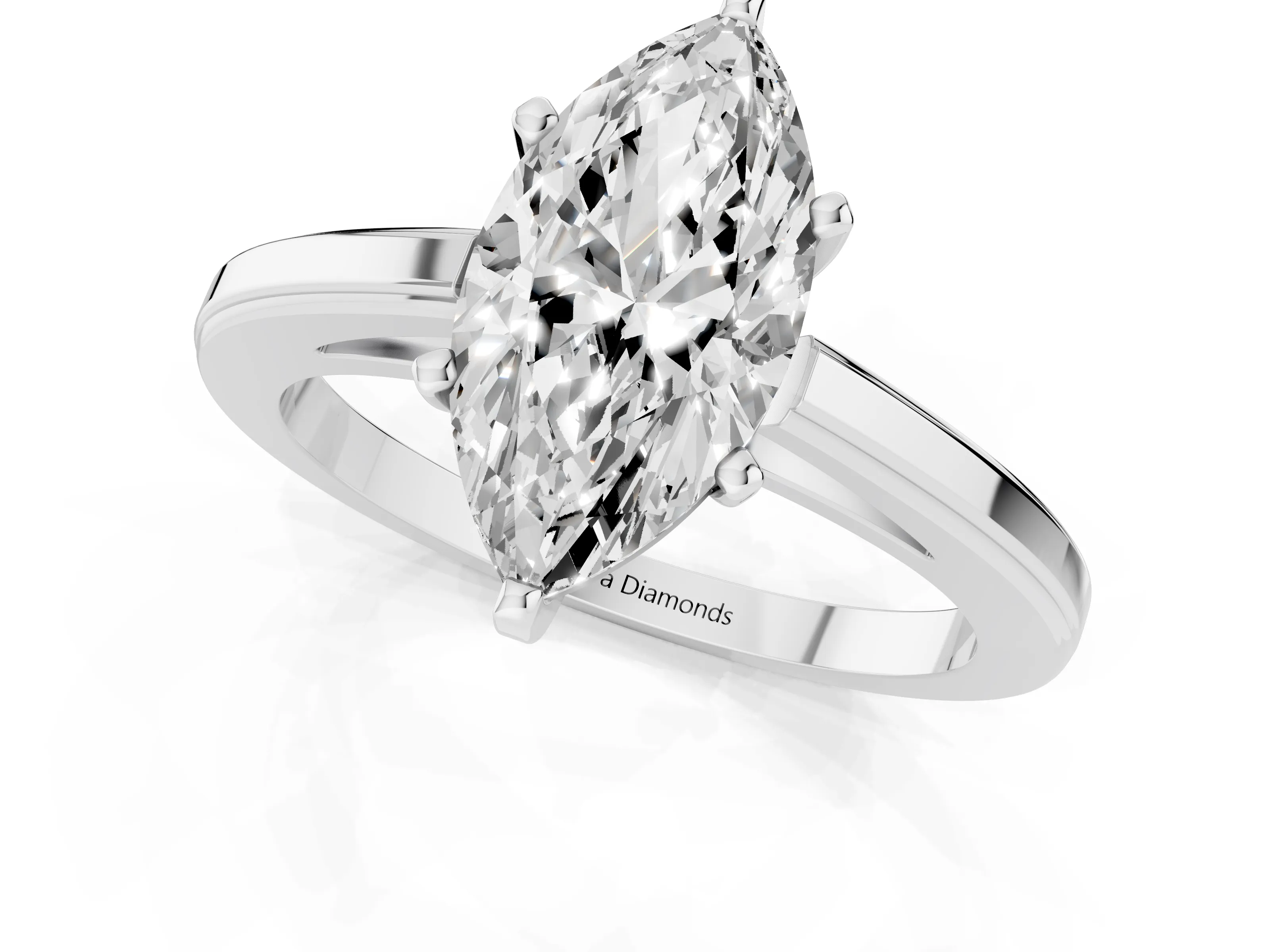 Marquise Cut Diamond Solitaire Ring Set in White gold with Prong Setting and Classic Band