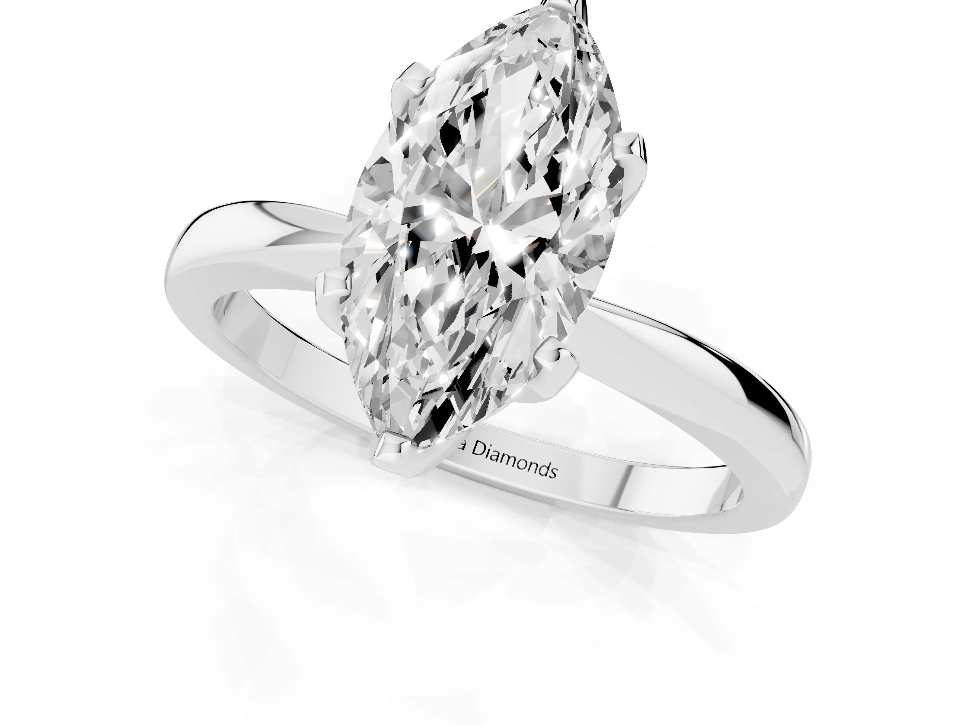 Marquise Cut Diamond Solitaire Engagement Ring Set in White gold with Slim Tapered Solitaire Band
