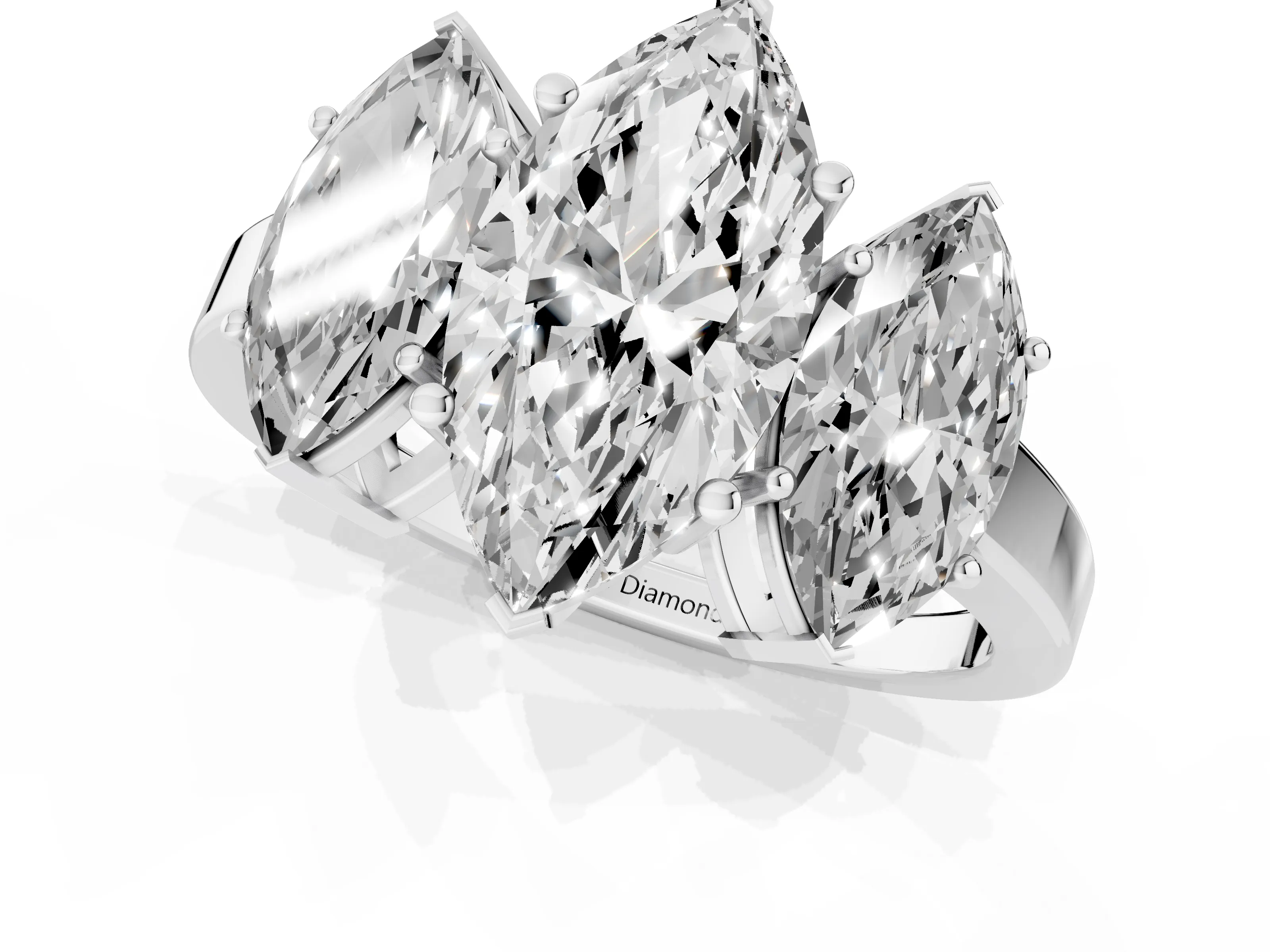 Marquise Cut Diamond Three-Stone Engagement Ring Set in Silver with Flat Band