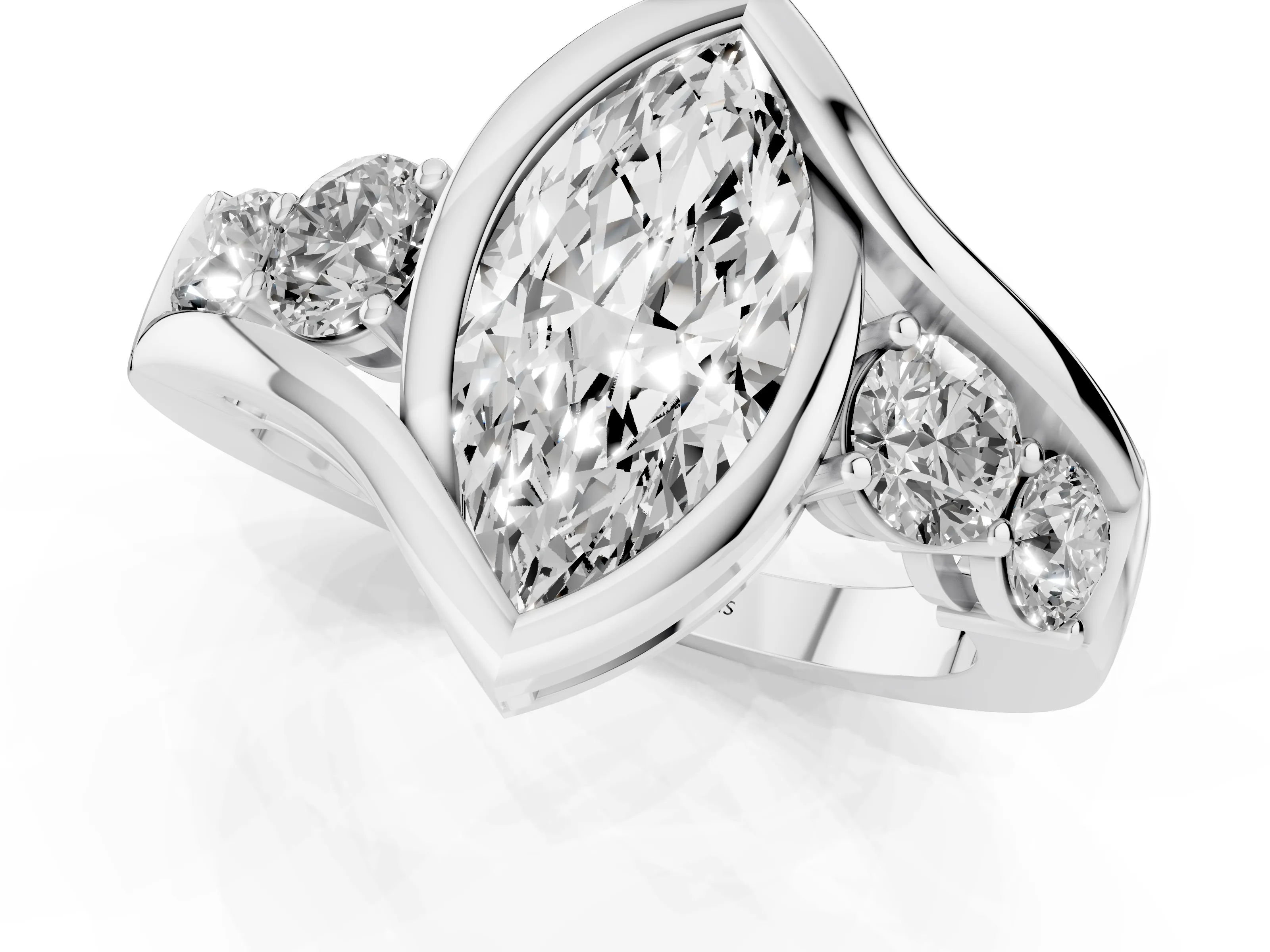 Marquise Cut Diamond Bezel Bypass Ring Set in Silver with Round Accents