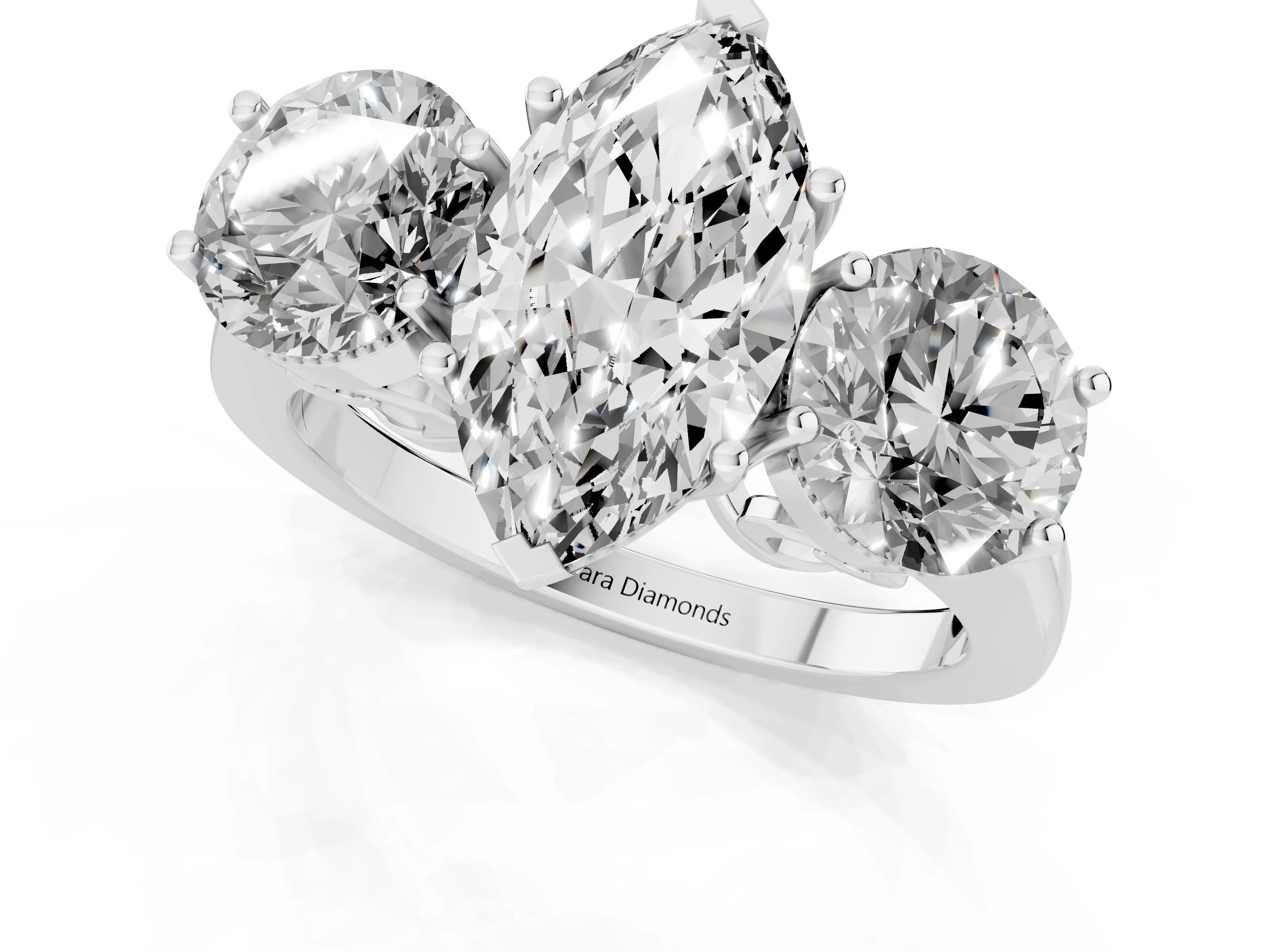 Marquise Cut Diamond Three-Stone Engagement Ring Set in White gold with Polished Band