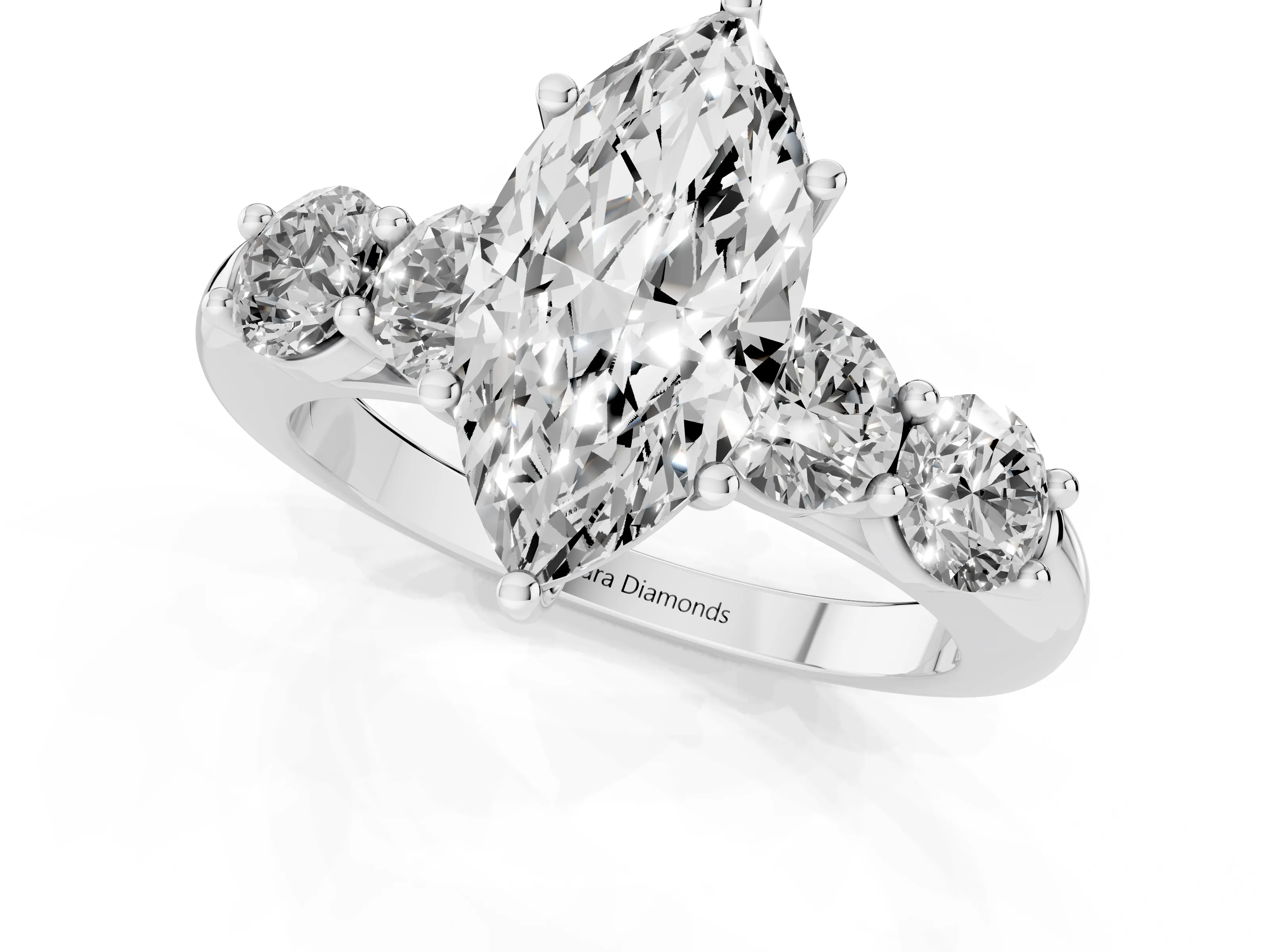 Marquise Cut Diamond Five-Stone Prong Set Ring Set in White gold with Classic Band