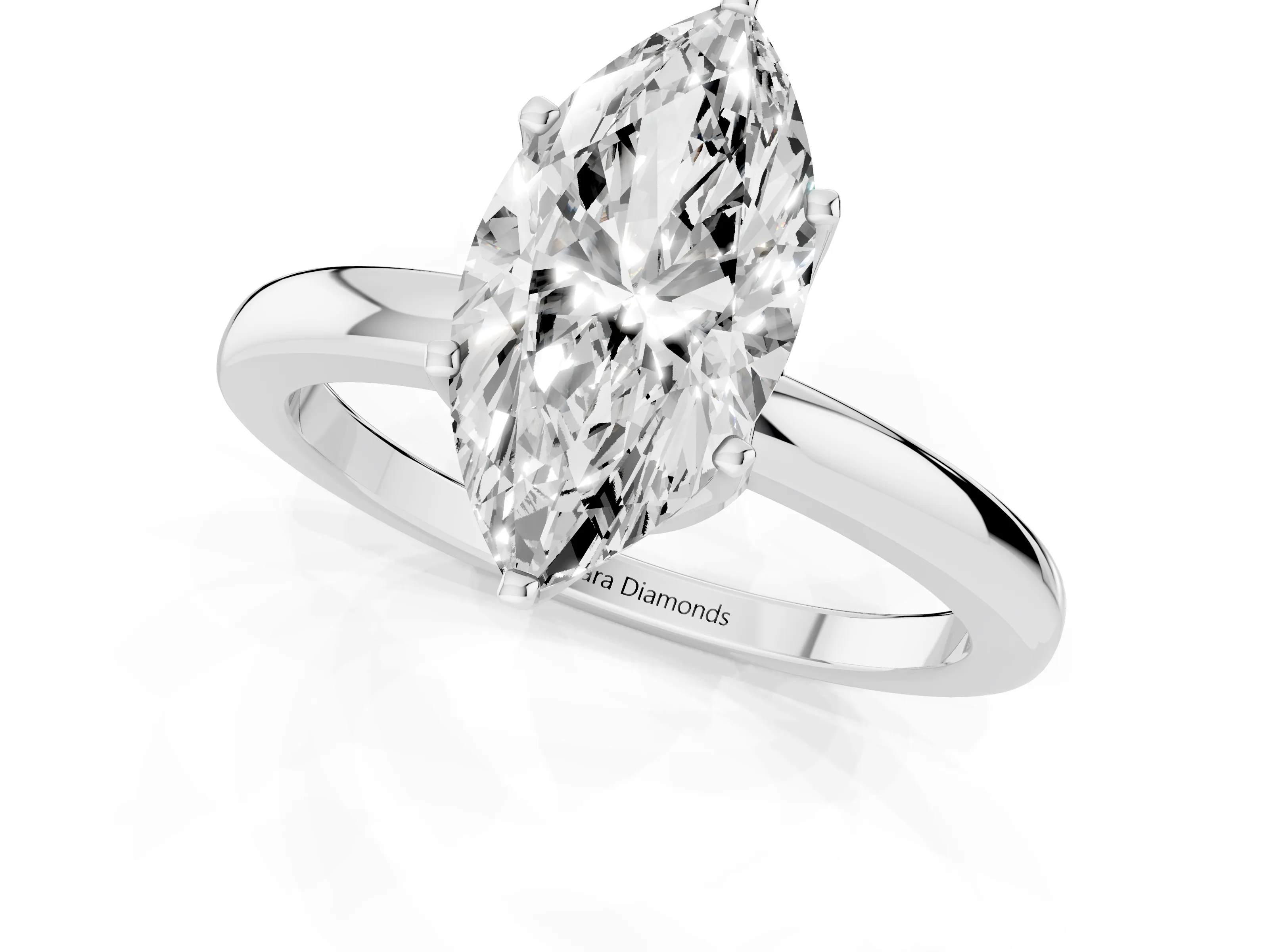 Marquise Cut Diamond Solitaire Ring Set in Silver with Raised Prong Setting on a Classic Band