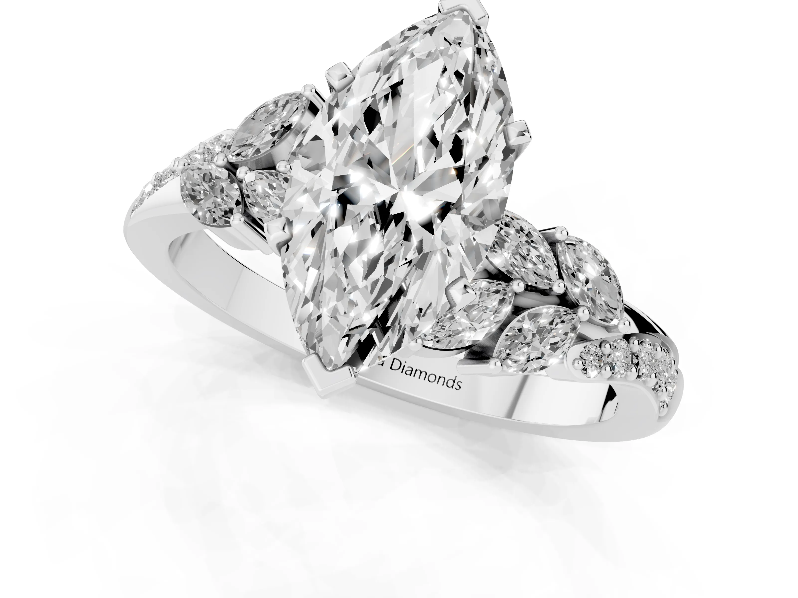 Marquise Cut Diamond Solitaire Ring Set in Silver with Marquise Twist Band and Prong Setting