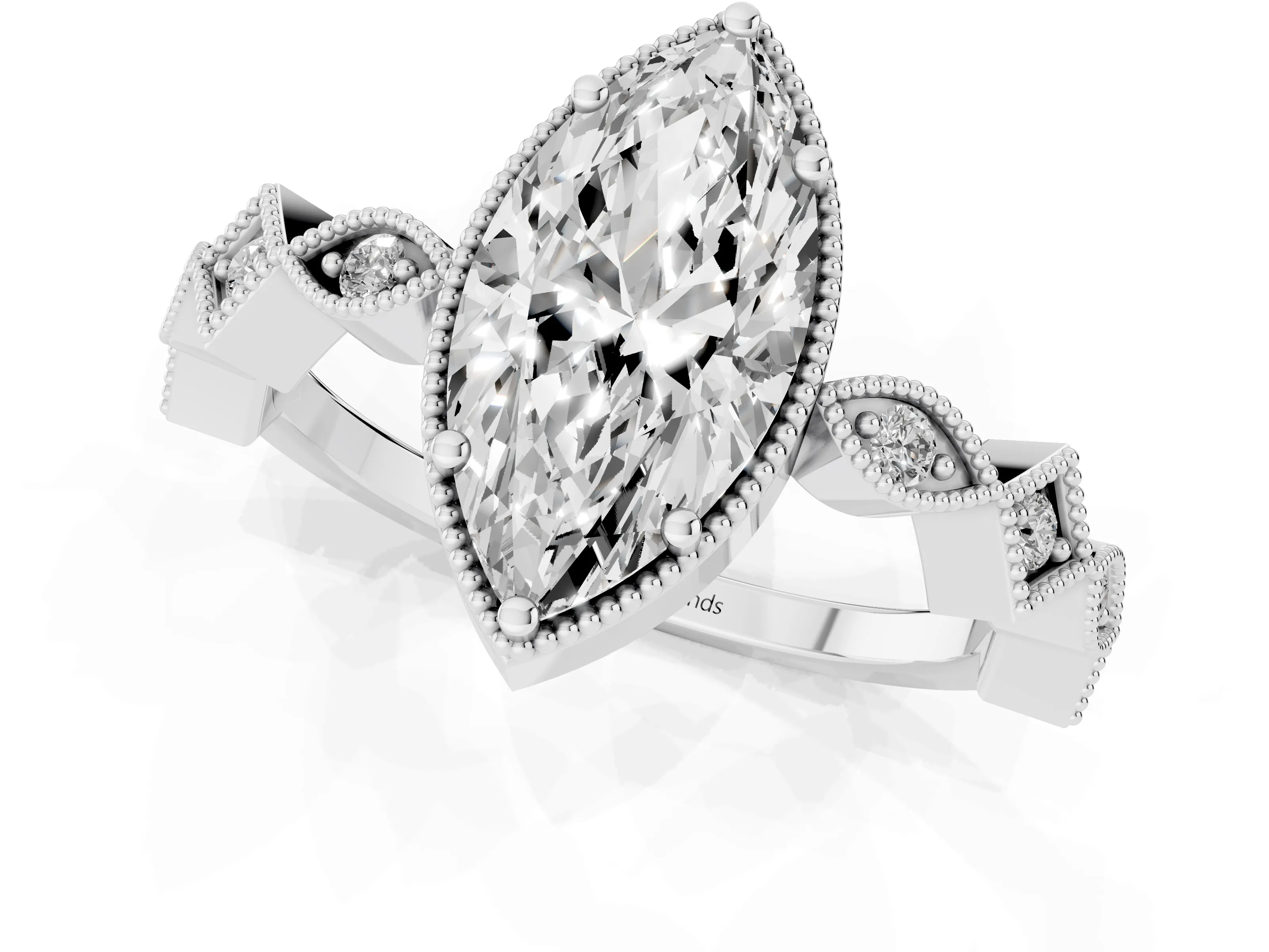 Marquise Cut Diamond Milgrain Marquise Twist Band Ring Set in Platinum with Prong Setting