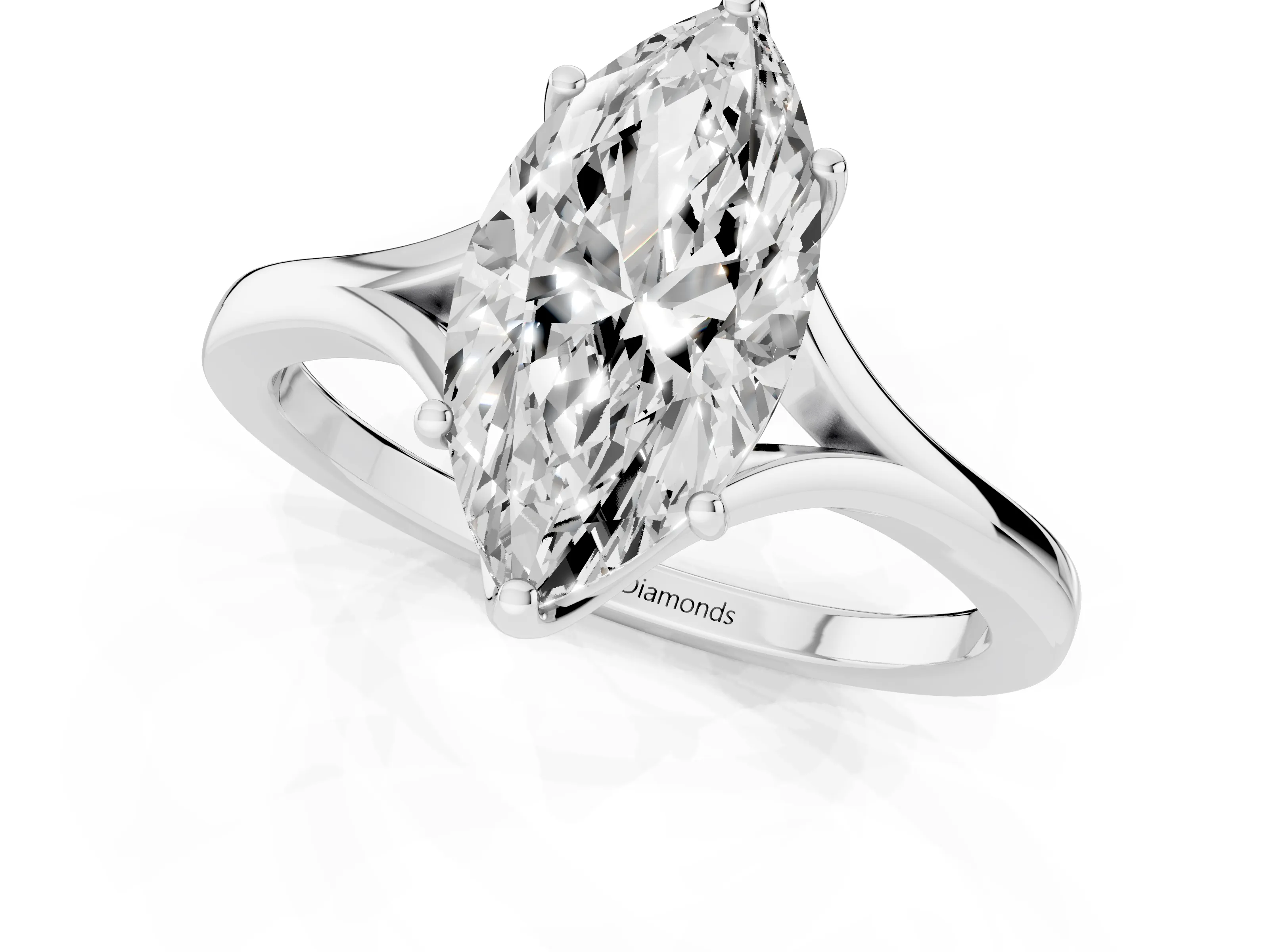 Marquise Cut Diamond Solitaire Ring Set in Platinum with Polished Tapered Band and Prong Setting