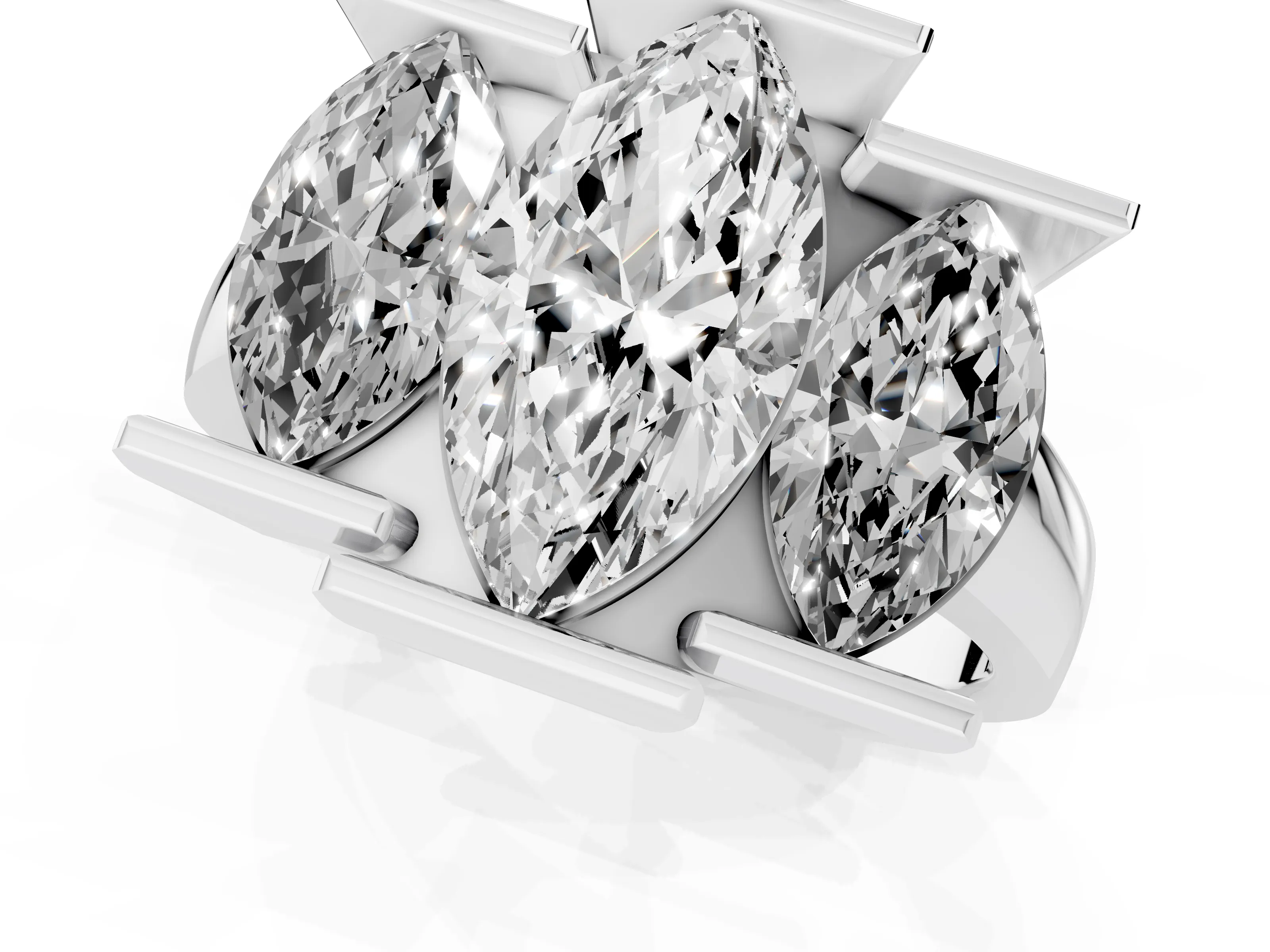 Marquise Cut Diamond Three-Stone Channel Set Ring Set in White gold with Smooth Polished Band
