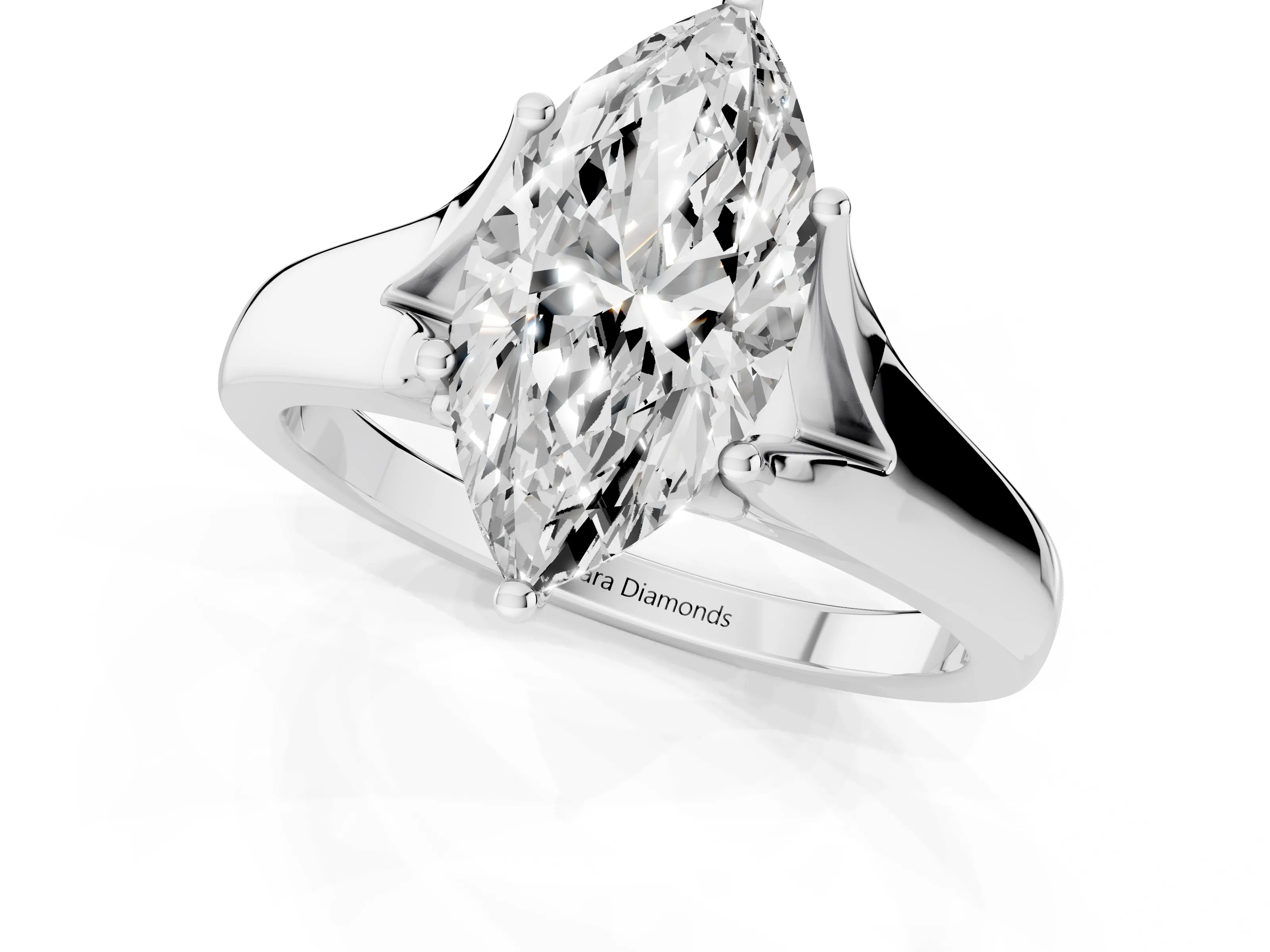 Marquise Cut Diamond Solitaire Ring Set in White gold with Arched Cathedral Band and Prong Setting