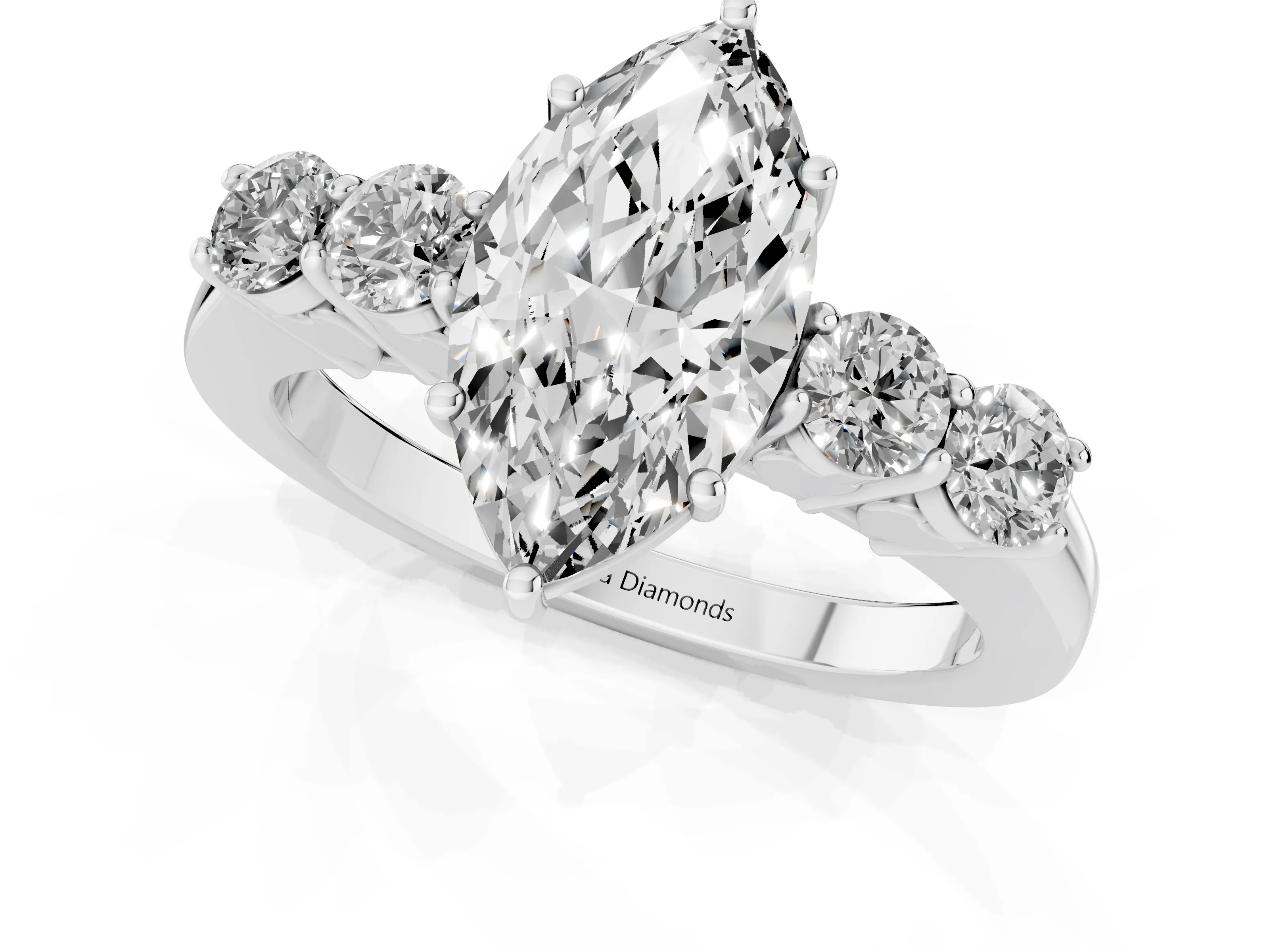 Marquise Cut Diamond Five-Stone Prong Set Band Ring Set in White gold with Polished Band