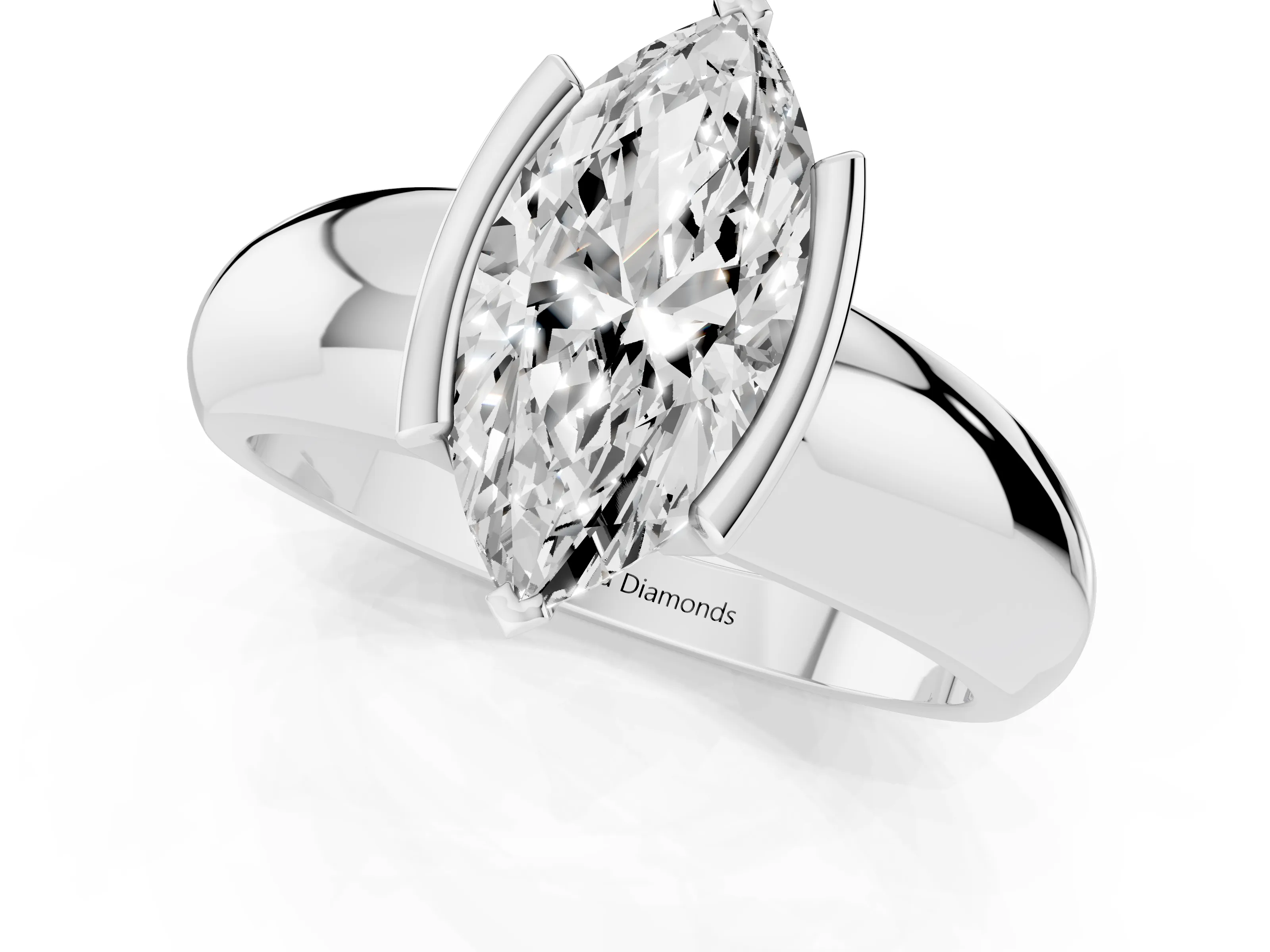 Marquise Cut Diamond Solitaire Tension Set Ring Set in White gold with Wide Band