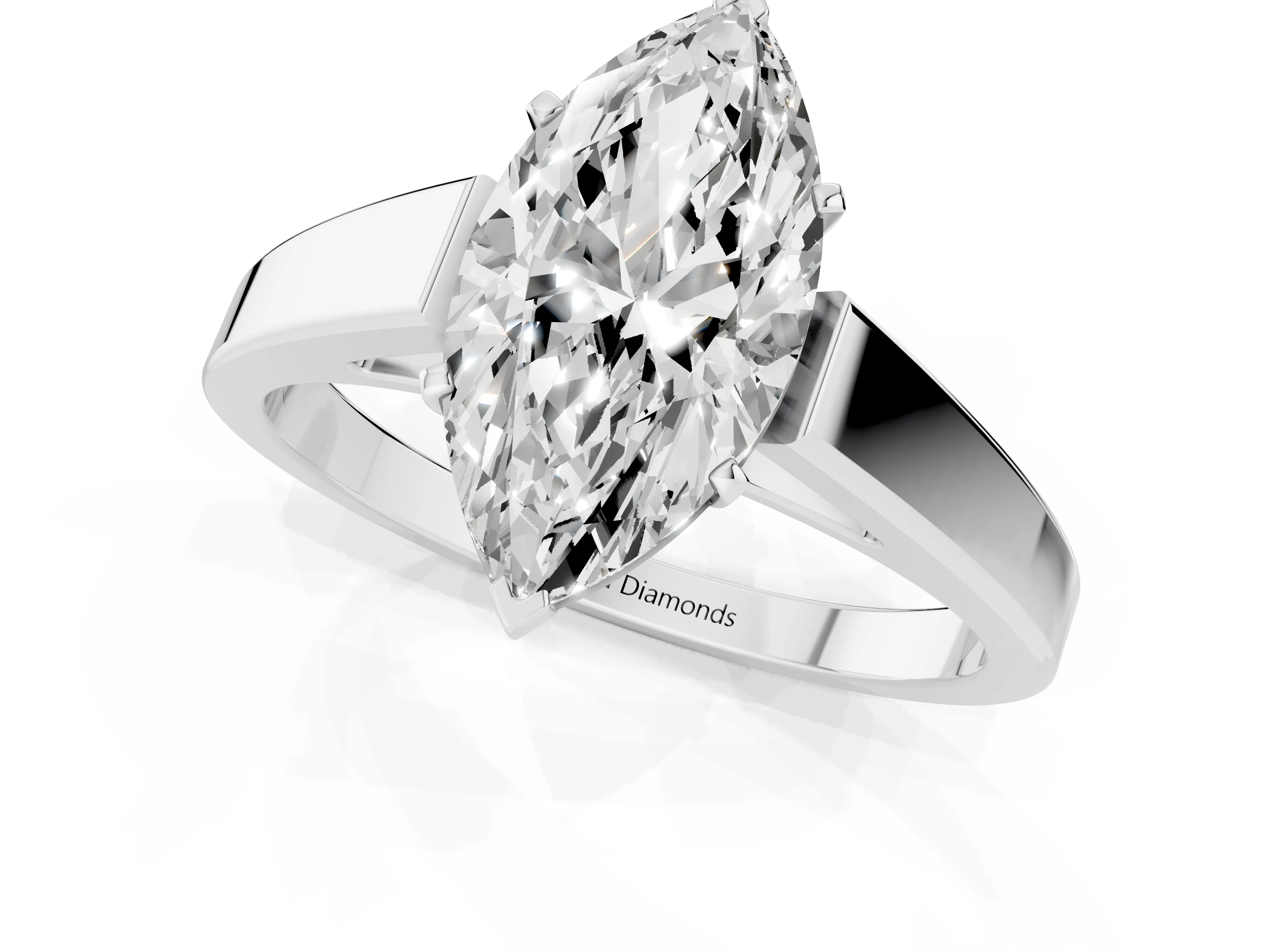 Marquise Cut Diamond Solitaire Engagement Ring Set in Platinum with Prong Setting and Tapered Band