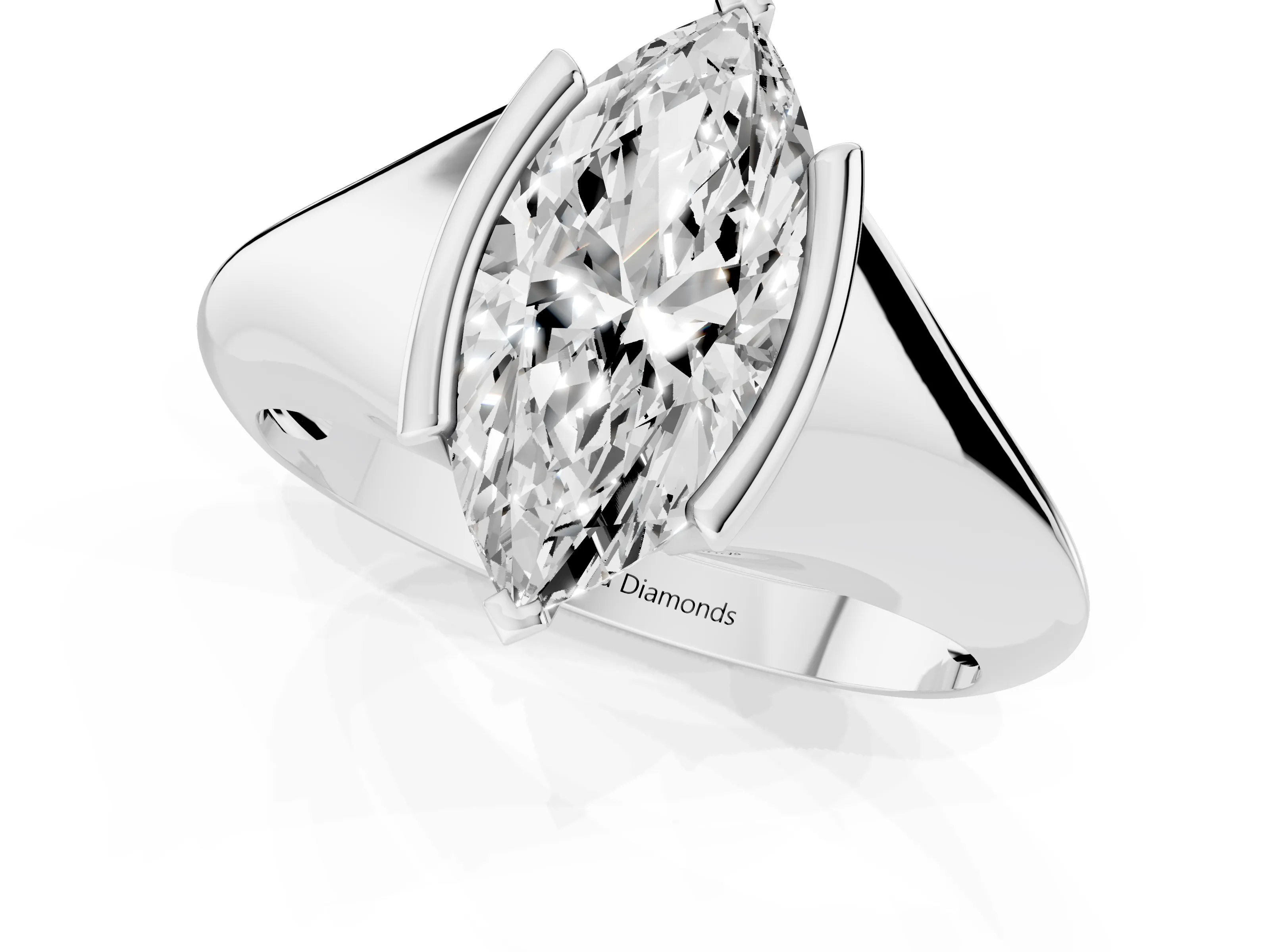 Marquise Cut Diamond Solitaire Tension Set Ring Set in Silver