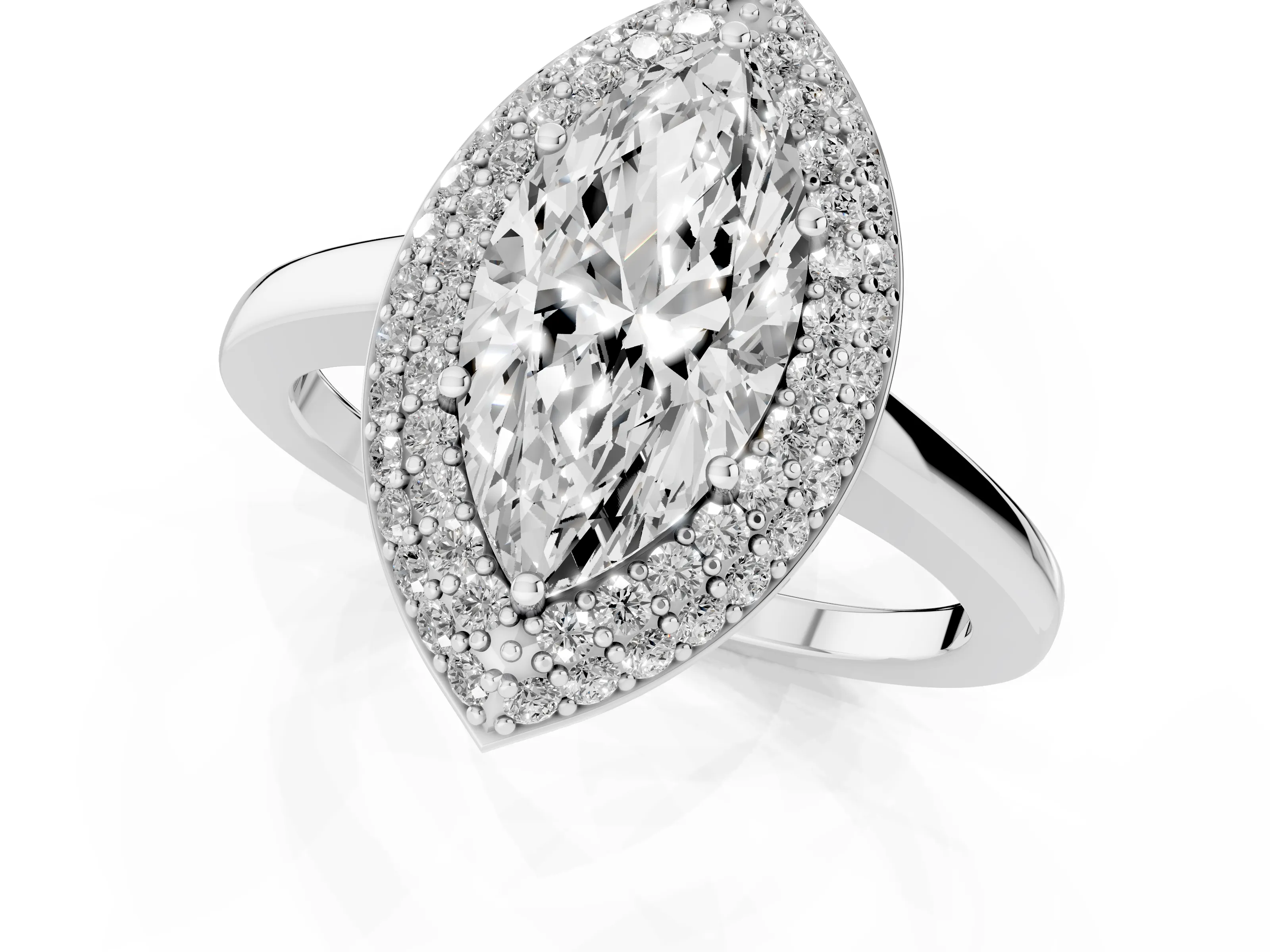 Marquise Cut Diamond Halo Engagement Ring Set in Platinum with Solitaire Band and Prong Setting