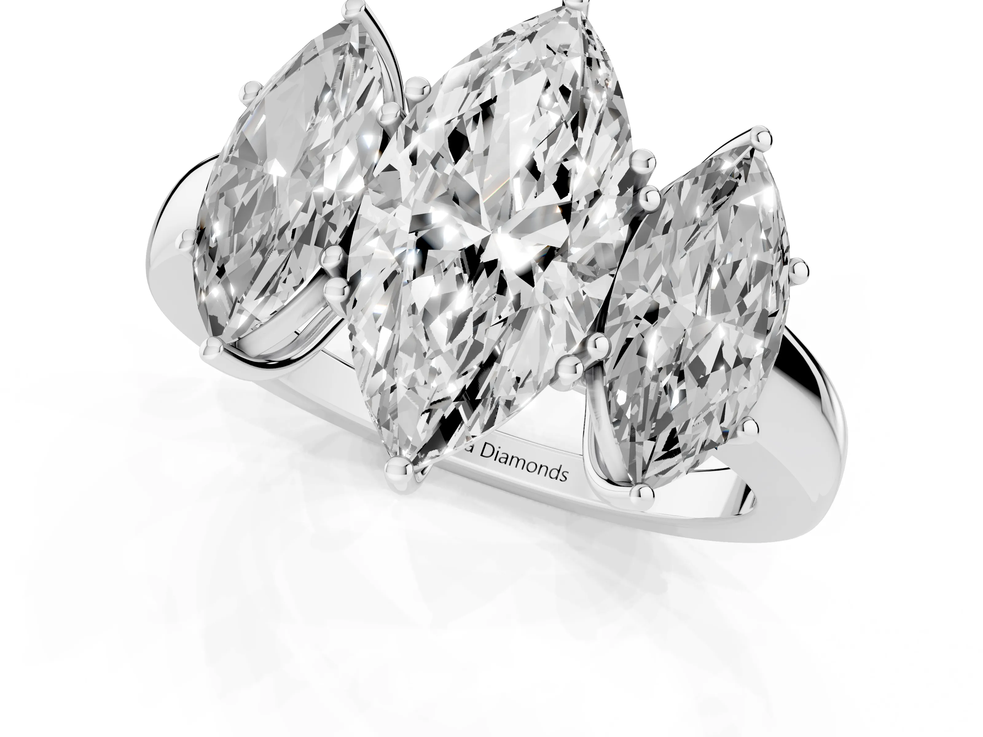 Marquise Cut Diamond Three-Stone Ring Set in Silver with Bold Center and Classic Band