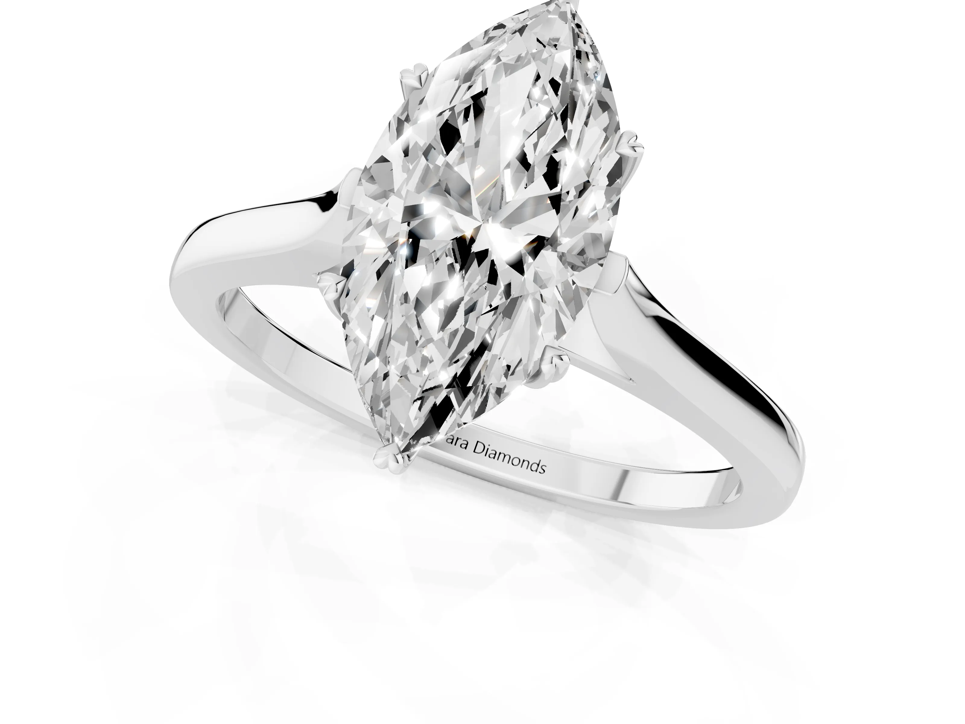 Marquise Cut Diamond Solitaire Heart Prong Engagement Ring Set in Platinum with Tapered Band