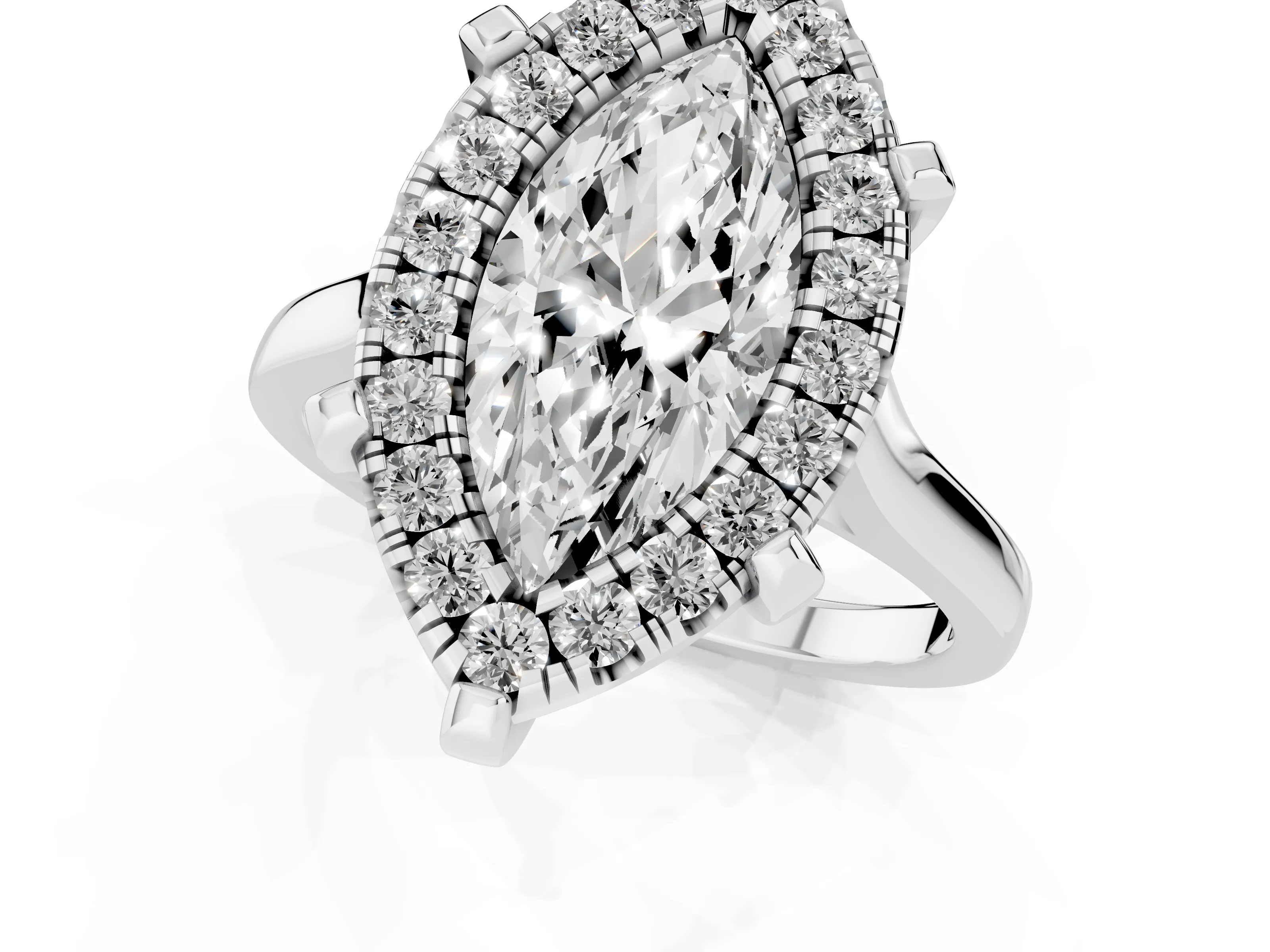 Marquise Cut Diamond Cluster Halo Solitaire Ring Set in Platinum with Prong Setting