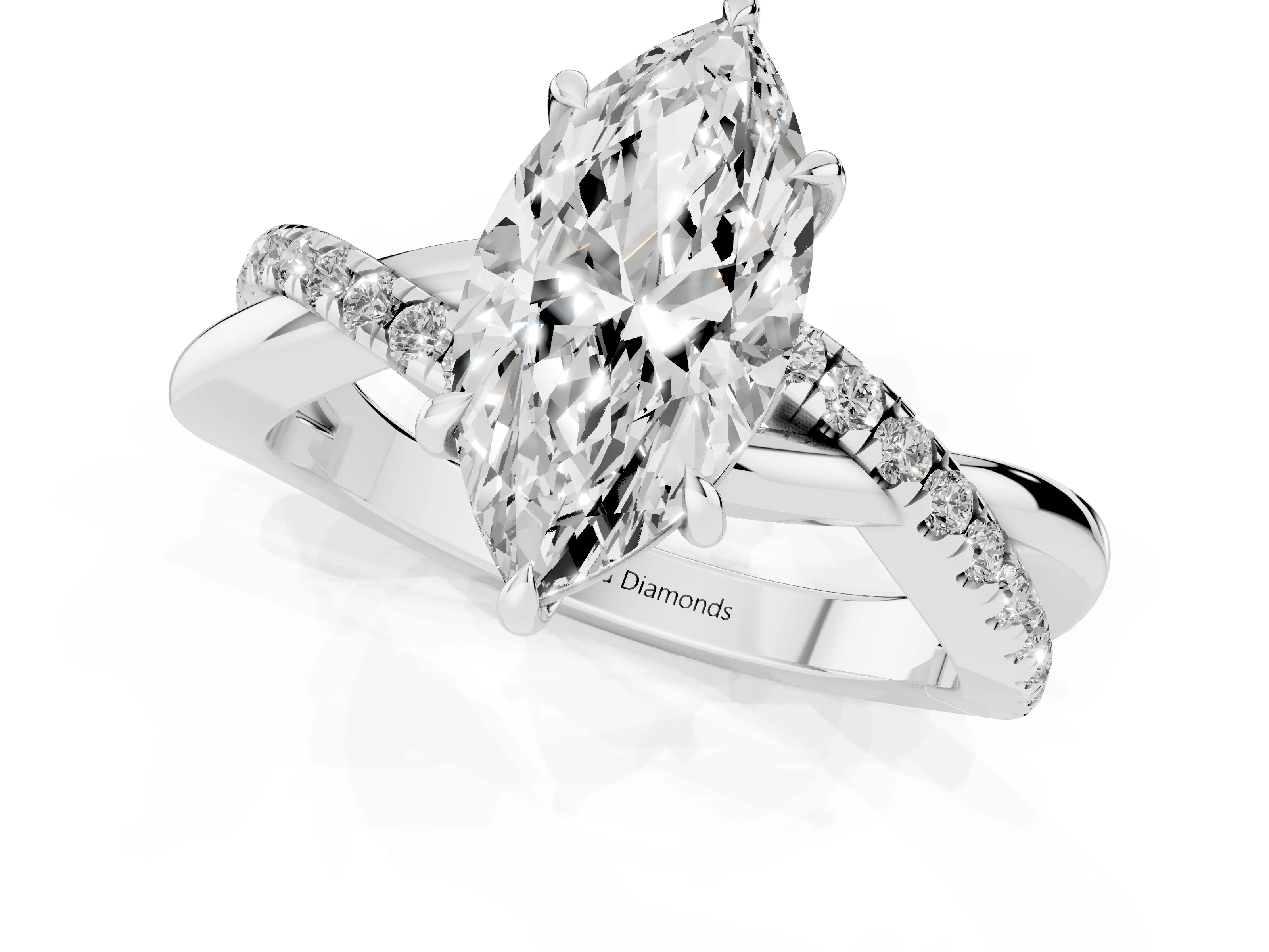 Marquise Cut Diamond Twisted Pavé Band Ring Set in Silver with Prong Setting