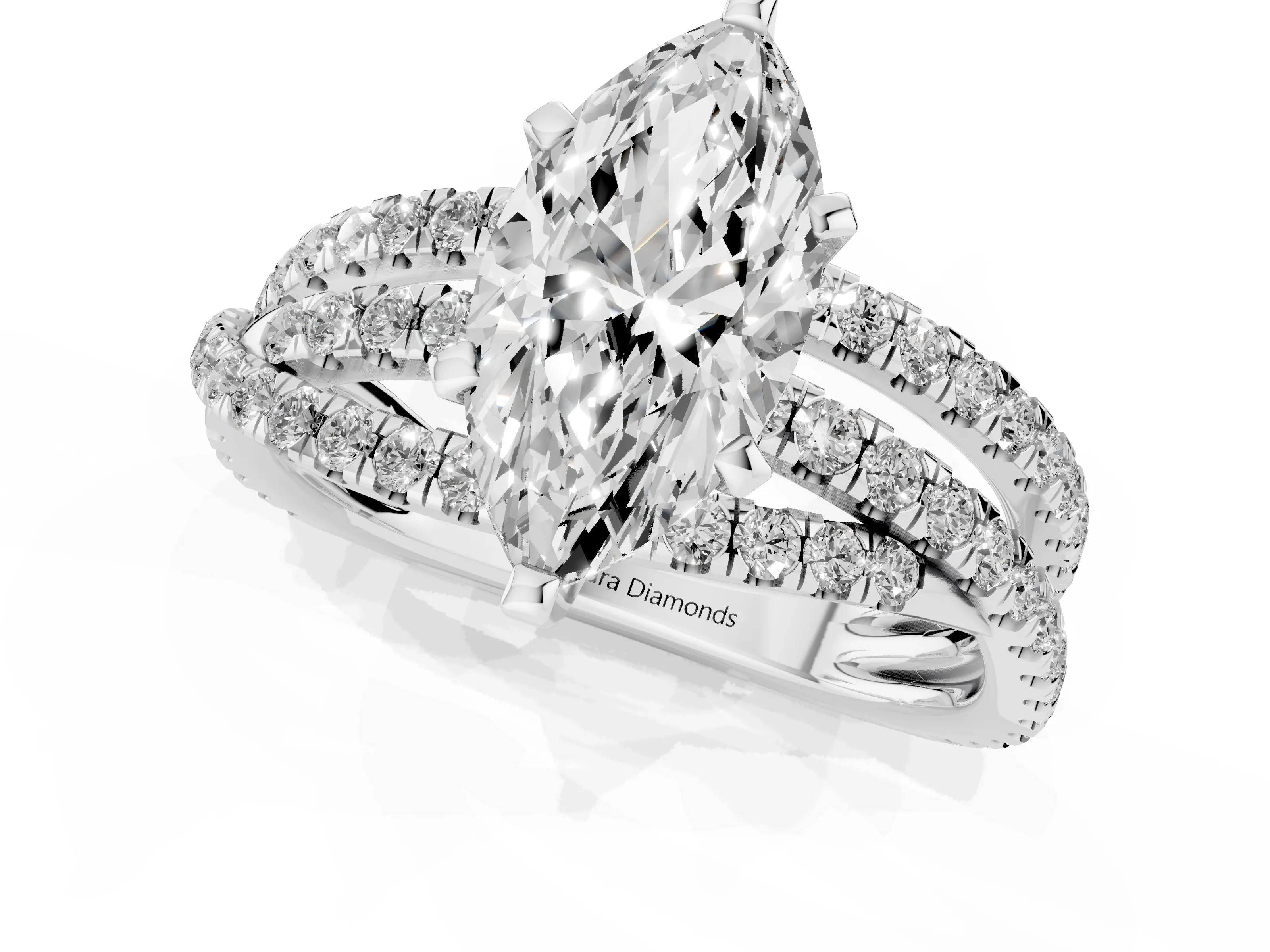 Marquise Cut Diamond Solitaire Twist Band Ring Set in Silver with Pavé Setting and Prong Head
