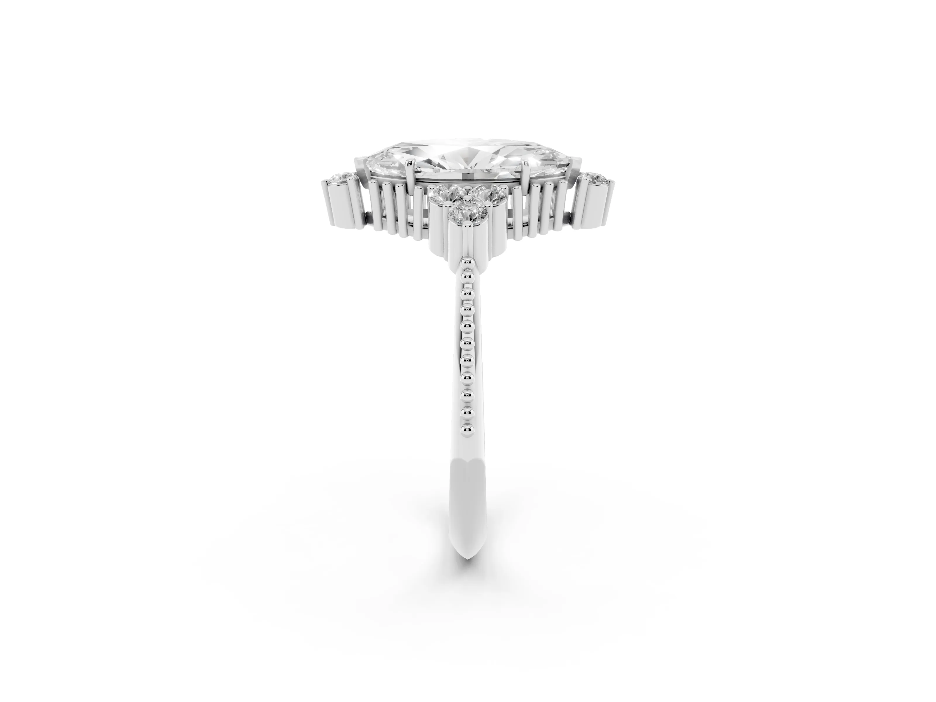 Marquise Cut Diamond Cluster Ring Set in Silver with Beaded Band