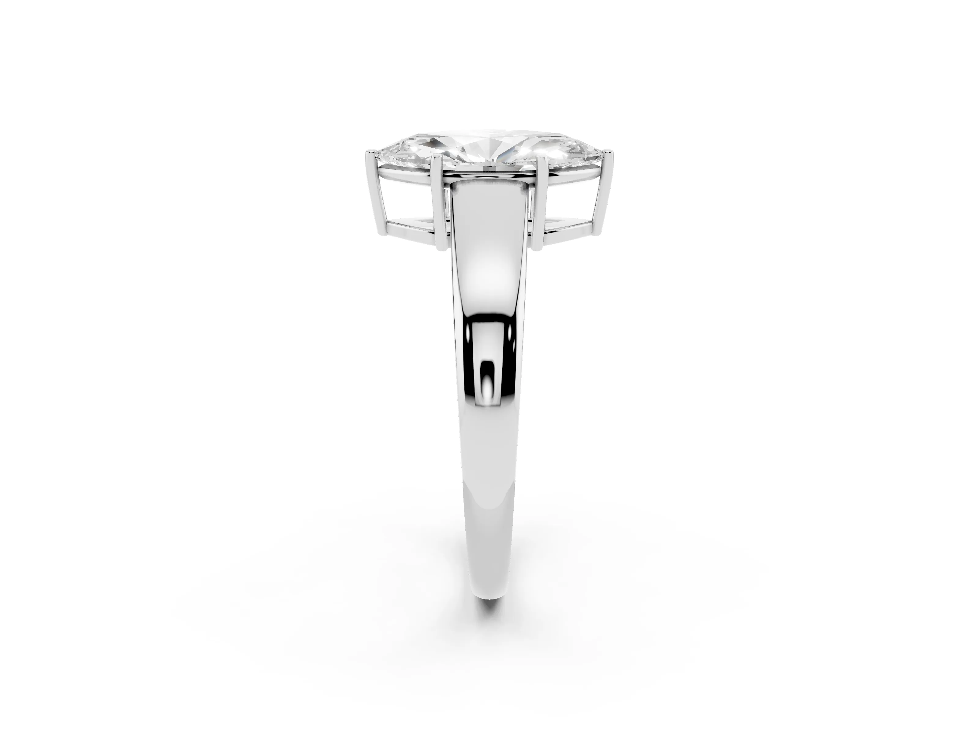 Marquise Cut Diamond Solitaire Ring Set in Silver with Tapered Band and Prong Setting