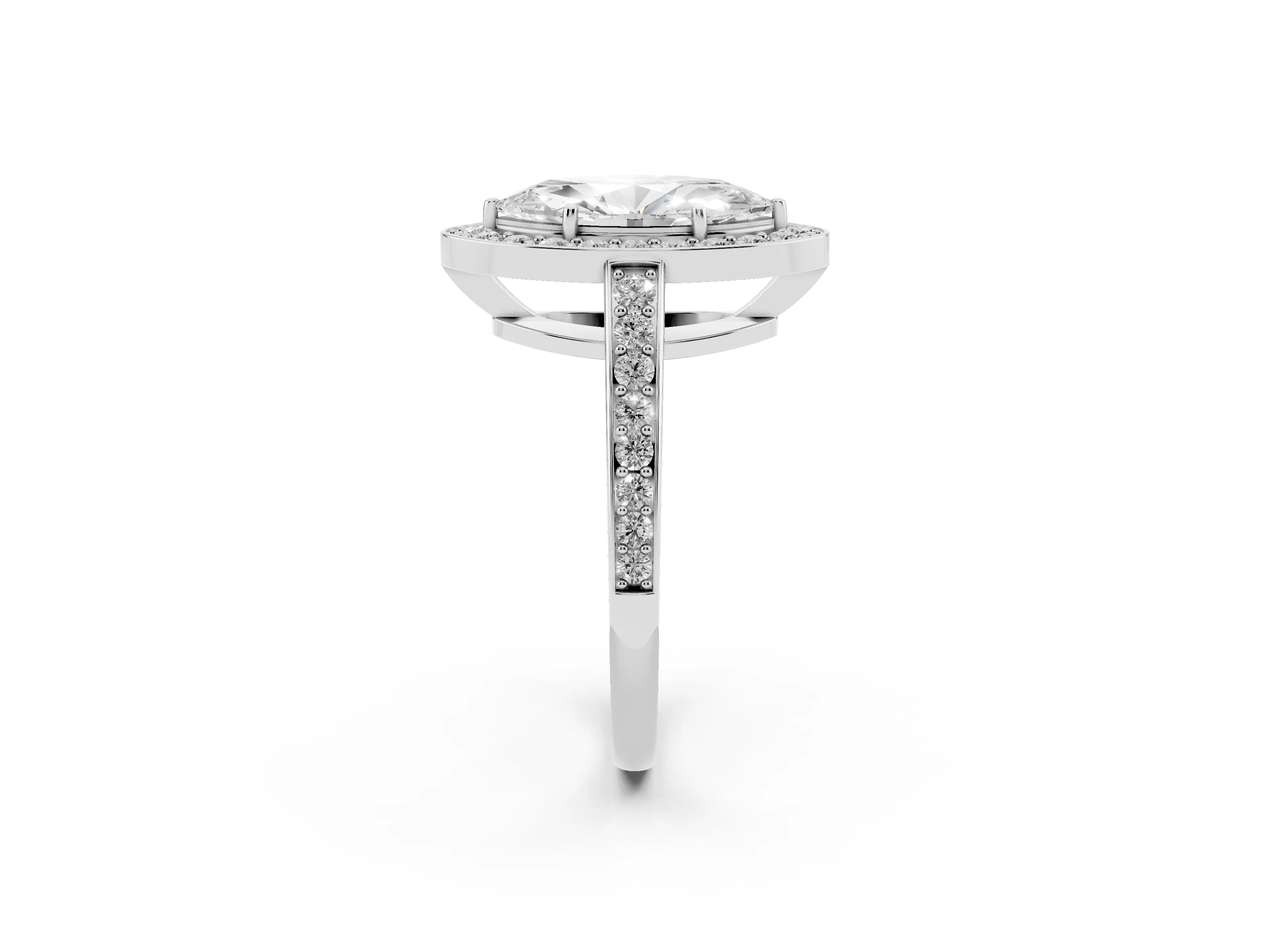 Marquise Cut Diamond Halo Pavé Engagement Ring Set in Silver with Bezel Setting