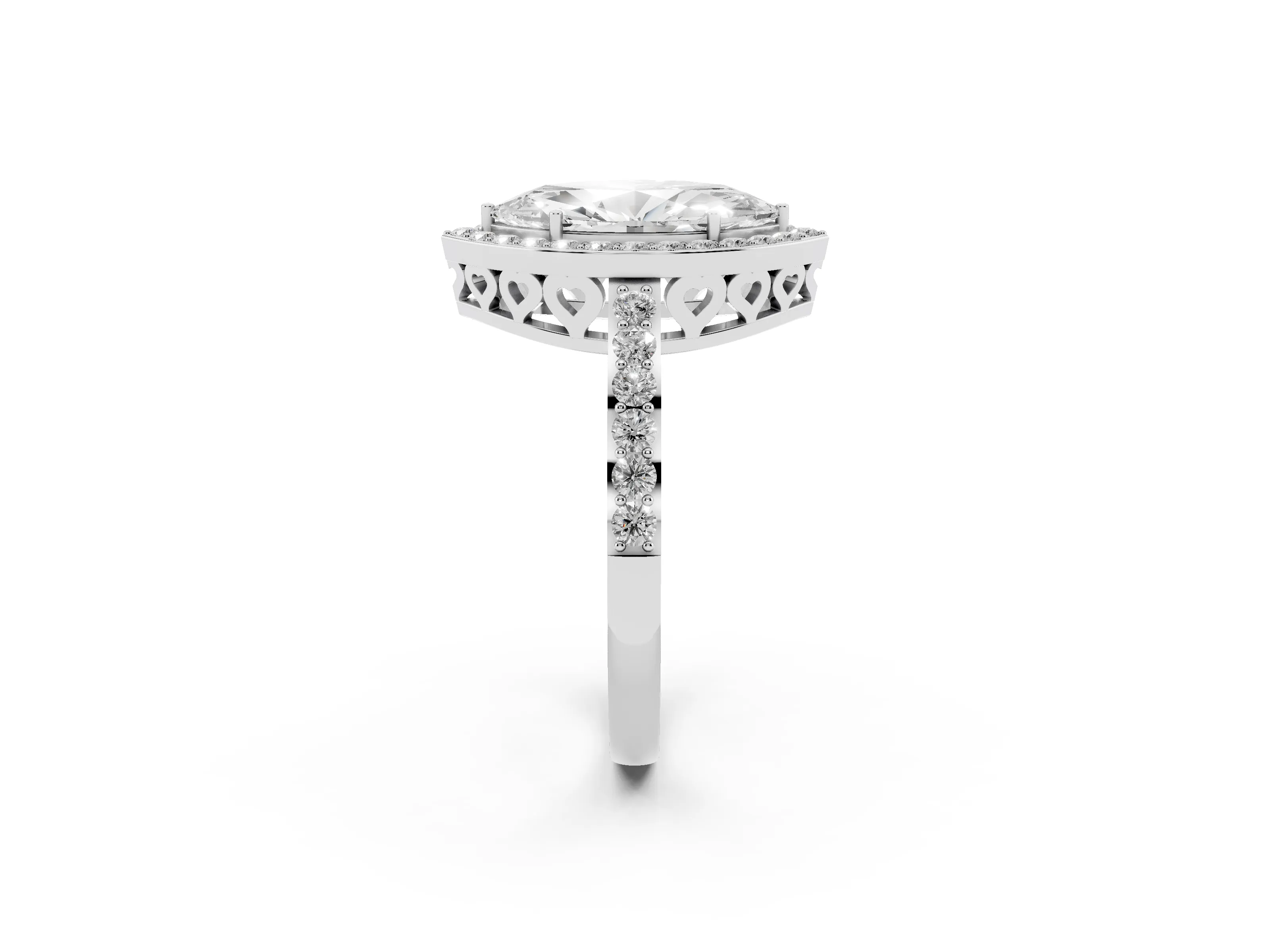 Marquise Cut Diamond Halo Ring Set in Silver with Pavé-Setting Band and Open Prong Center