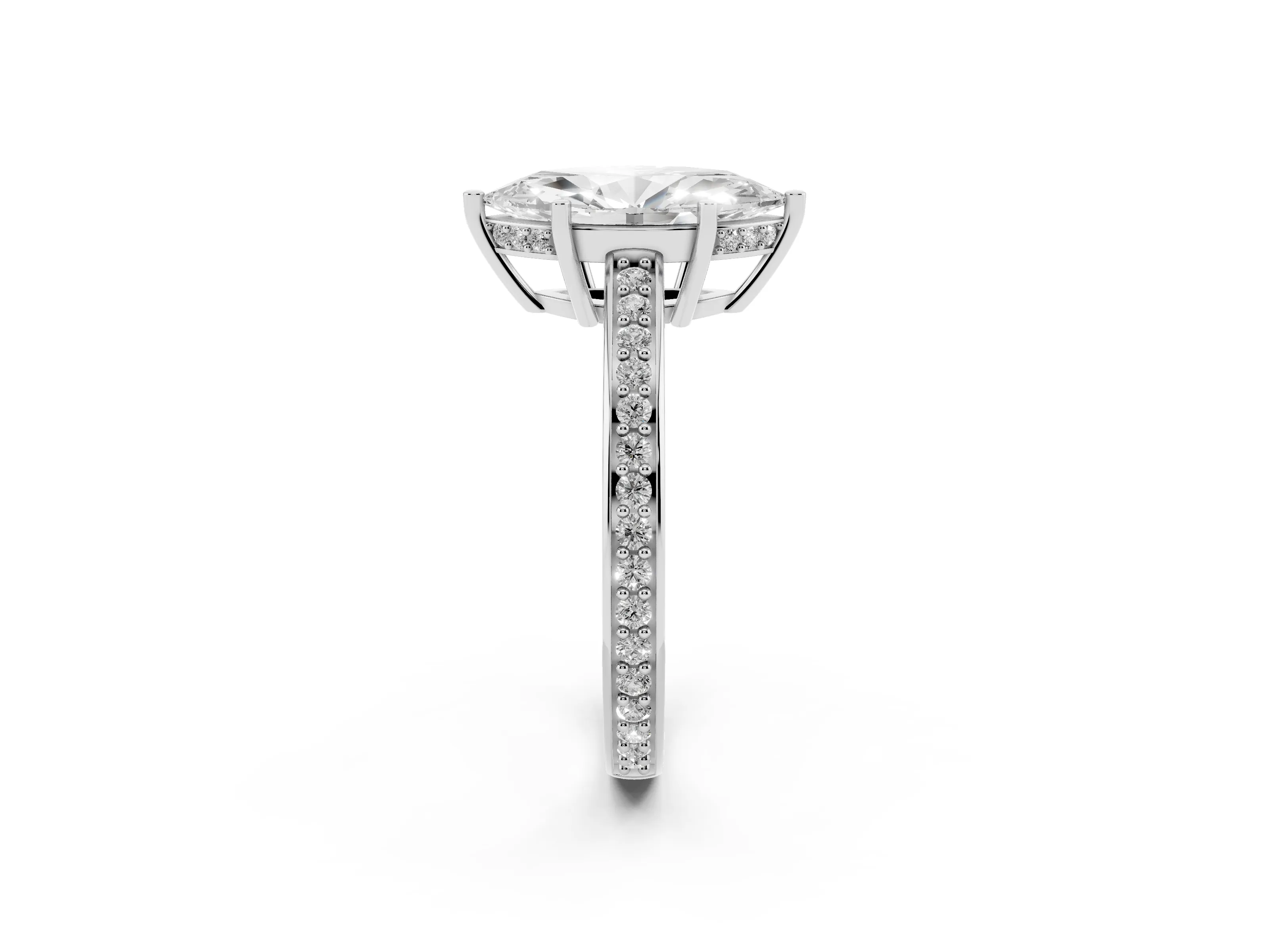 Marquise Cut Diamond Pavé Band Prong Set Solitaire Ring Set in White gold