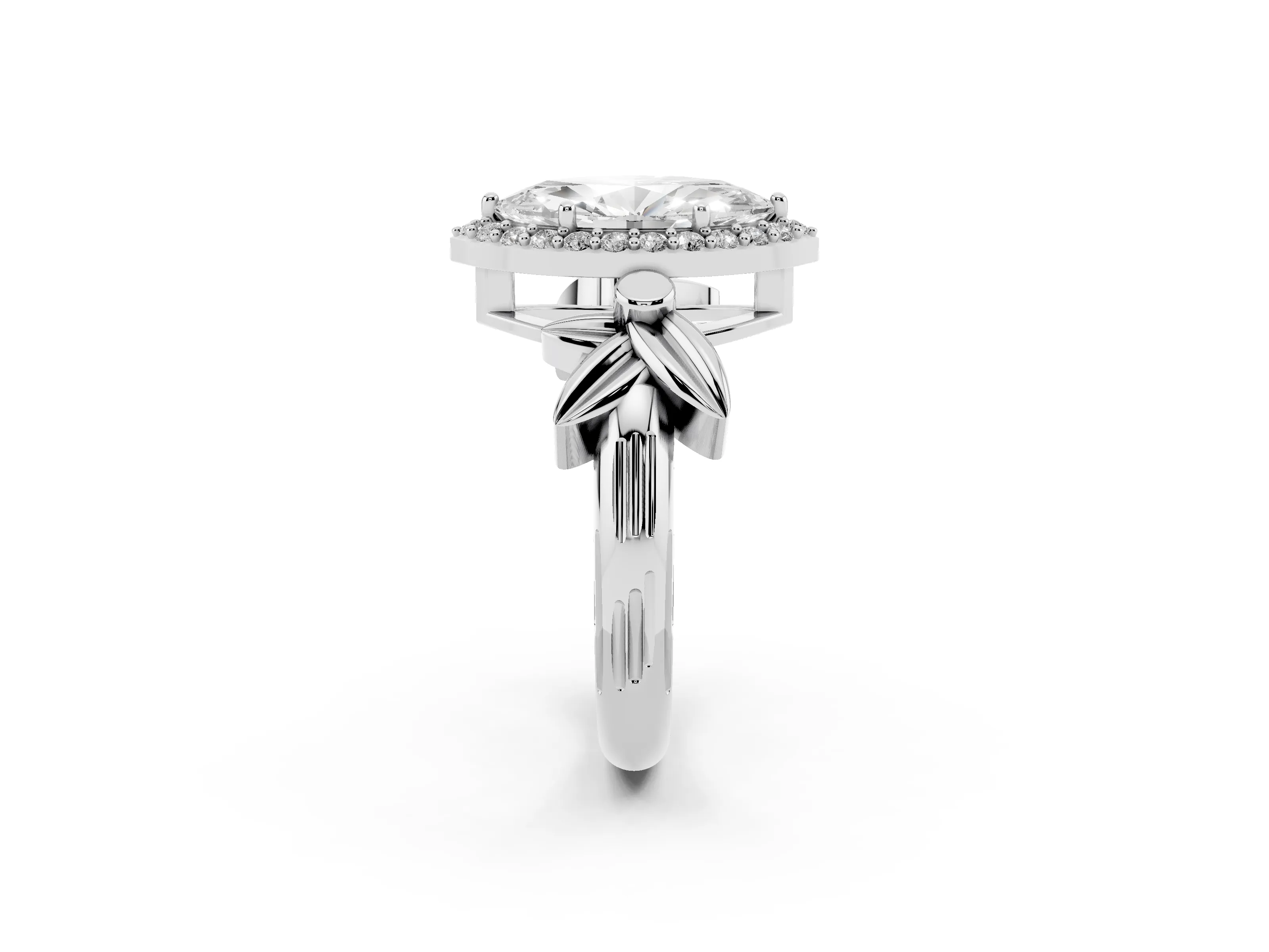 Marquise Cut Diamond Halo Floral Band Ring Set in Silver with Prong Setting