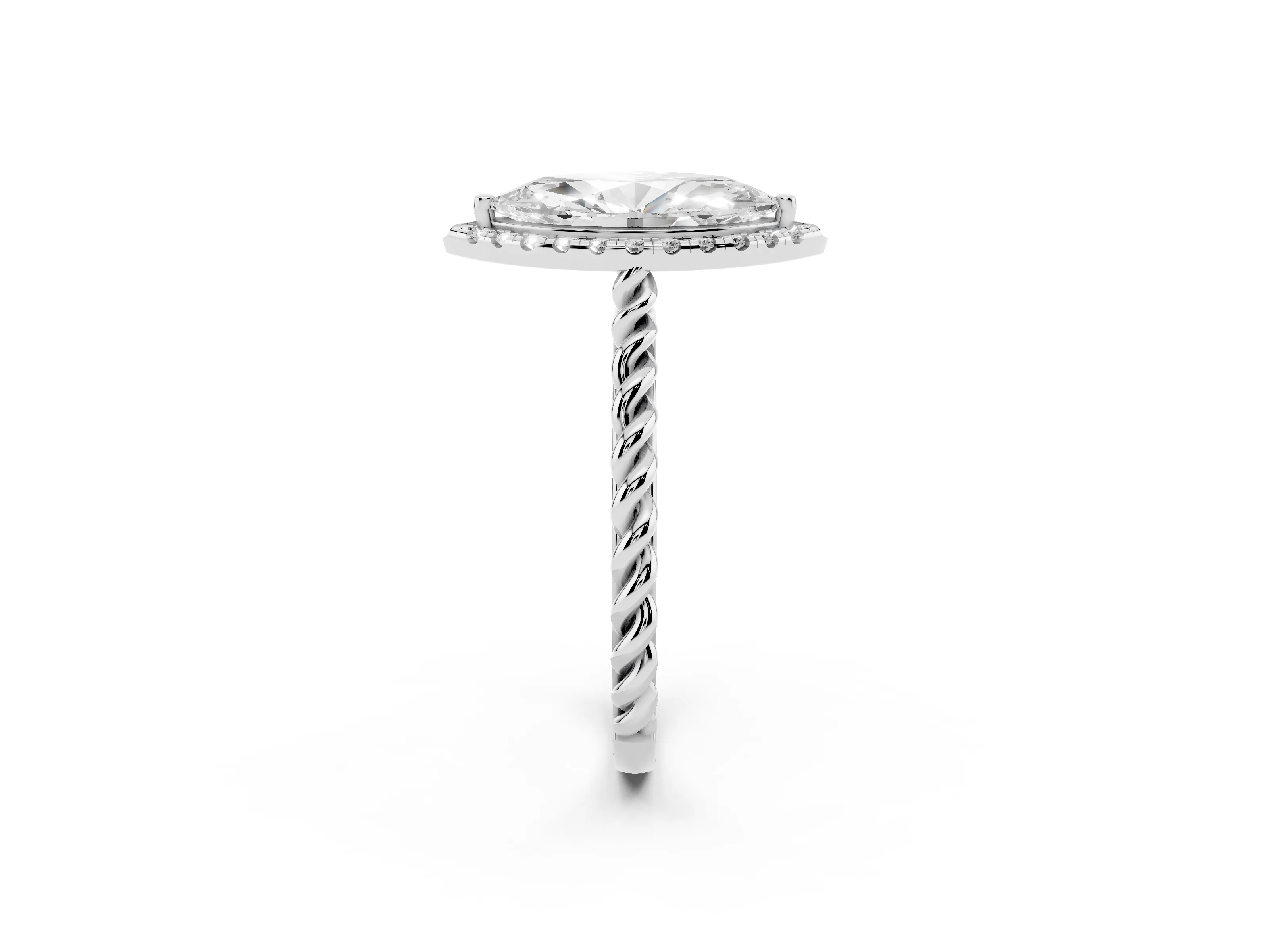 Marquise Cut Diamond Halo Ring Set in White gold with Plain Twisted Band