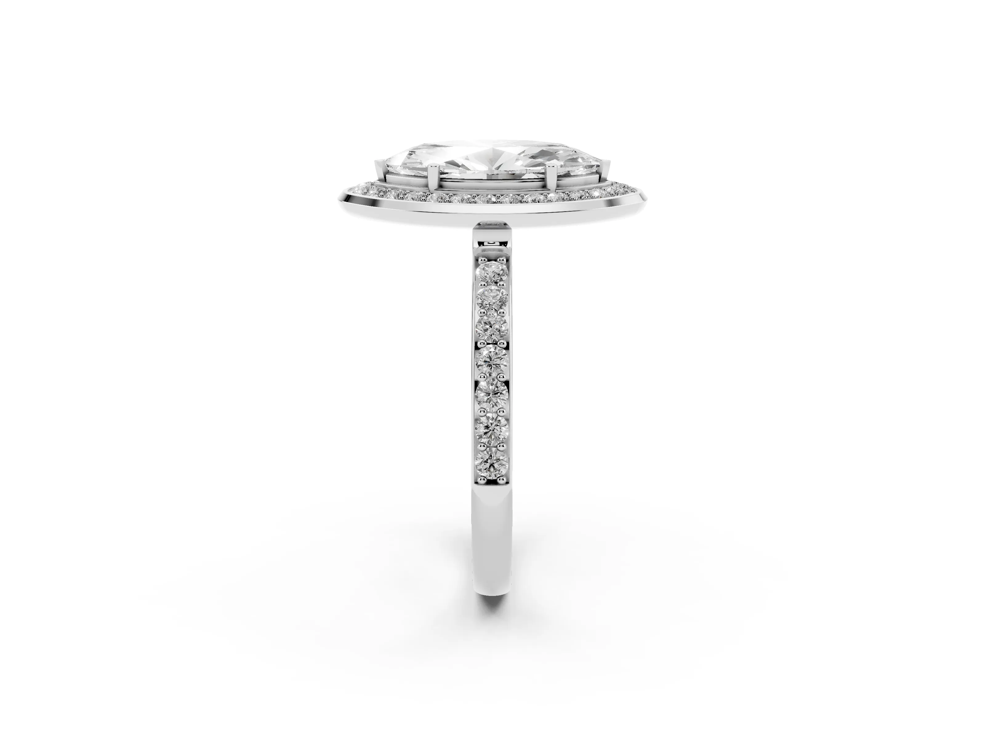 Marquise Cut Diamond Halo Ring Set in Platinum with Bezel Frame and Pavé Band