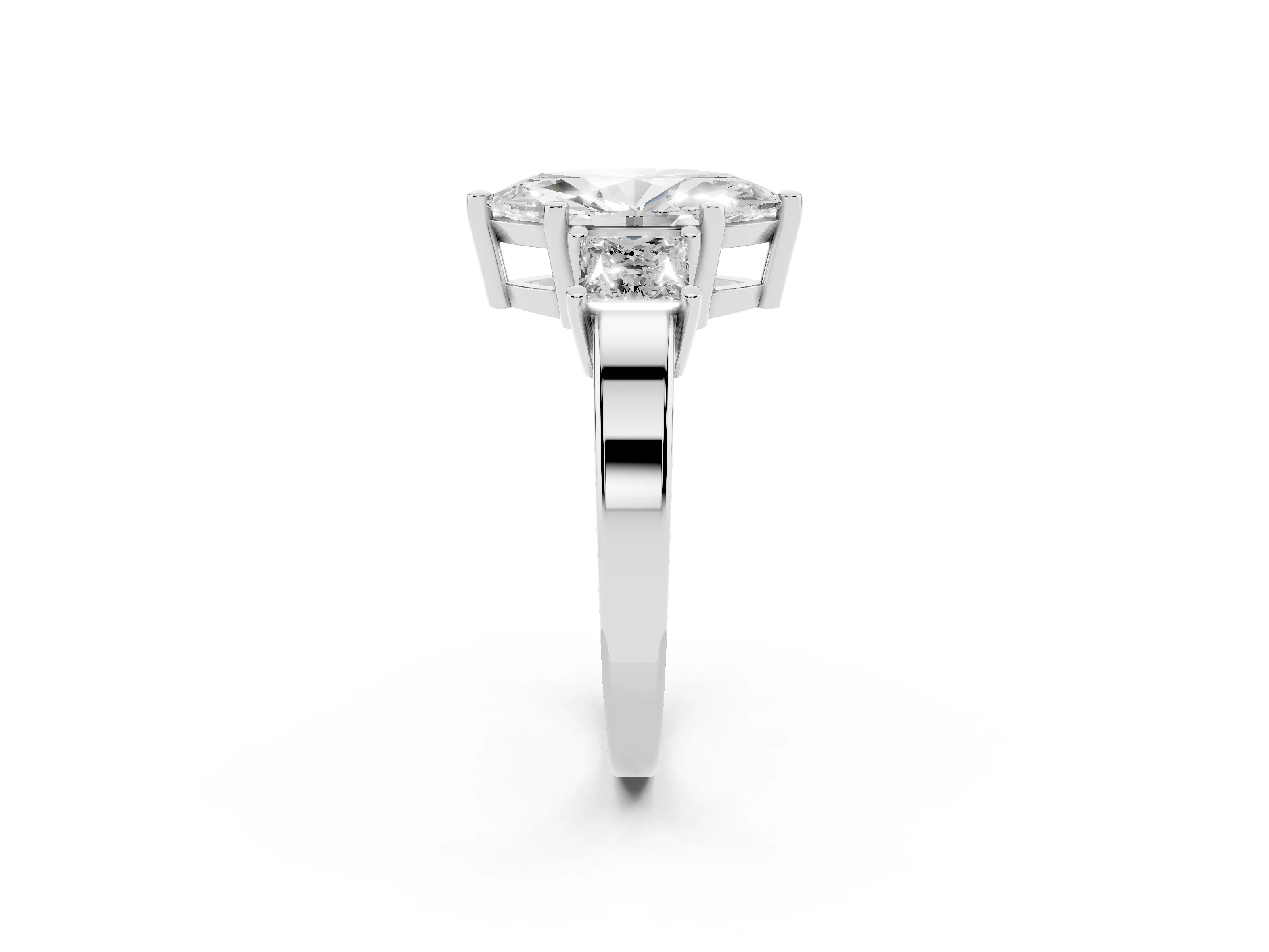 Three-Stone Marquise Cut Diamond Solitaire Ring Set in Silver with Prong Setting