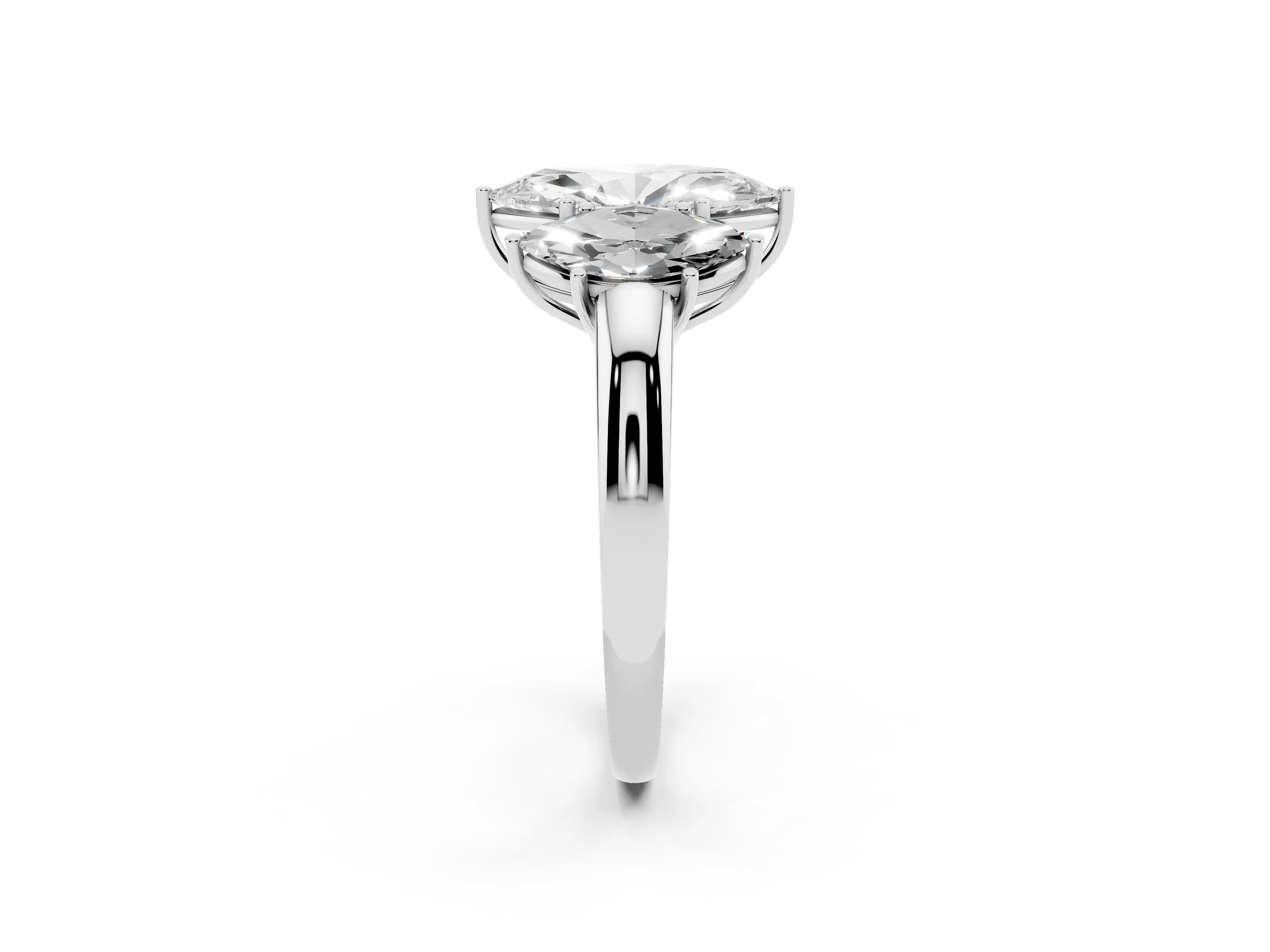 Marquise Cut Diamond Three-Stone Ring Set in Silver with Bold Center and Classic Band