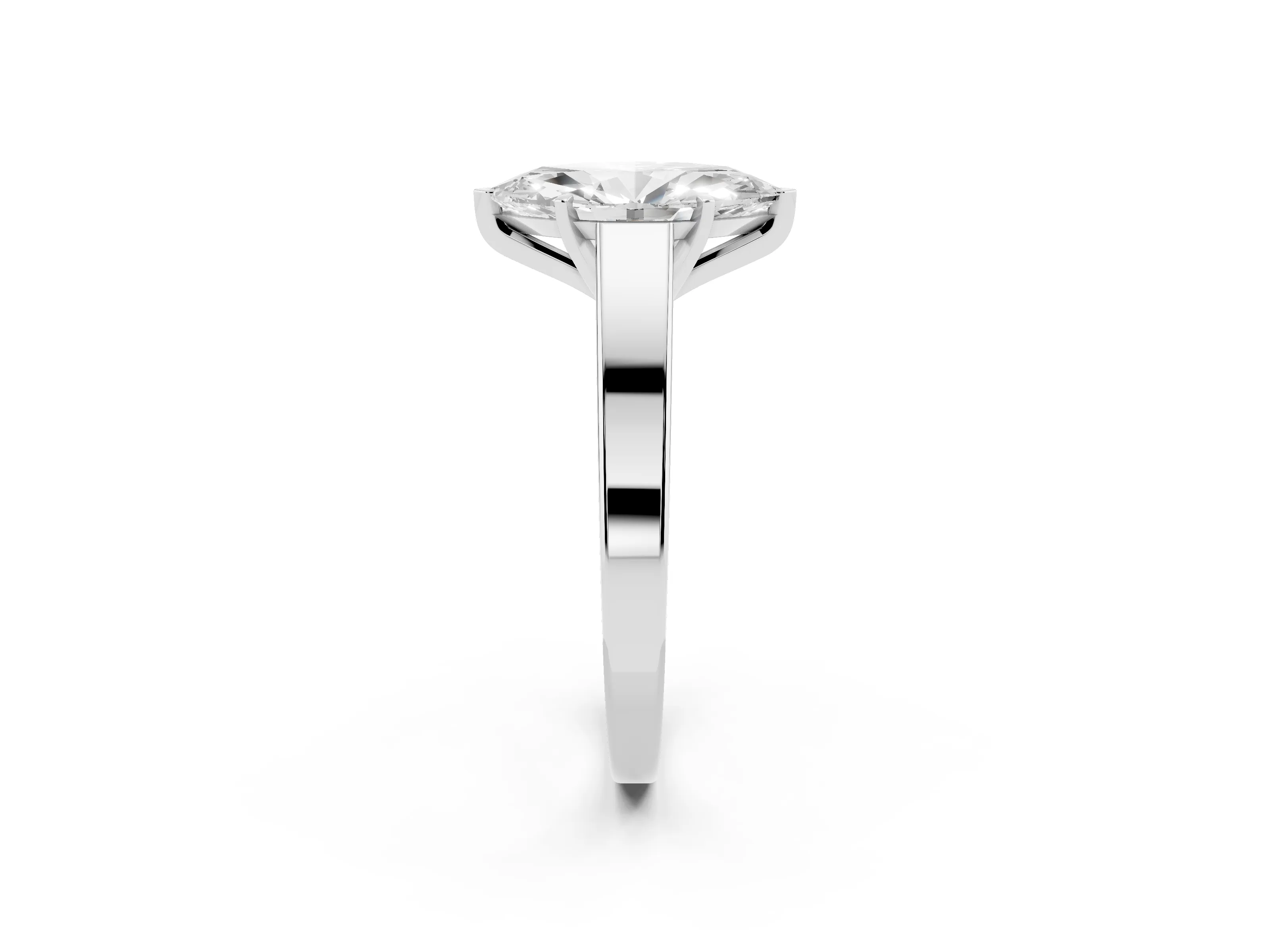 Marquise Cut Diamond Solitaire Engagement Ring Set in Platinum with Prong Setting and Tapered Band