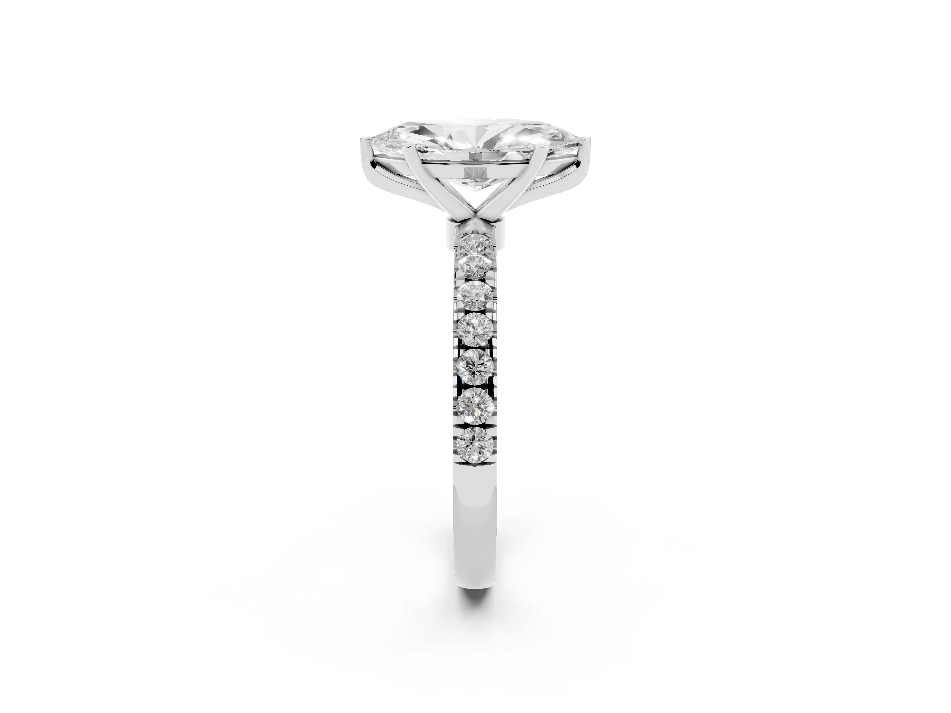 Marquise Cut Diamond Solitaire Ring Set in Silver with Pavé Accents and Prong Setting
